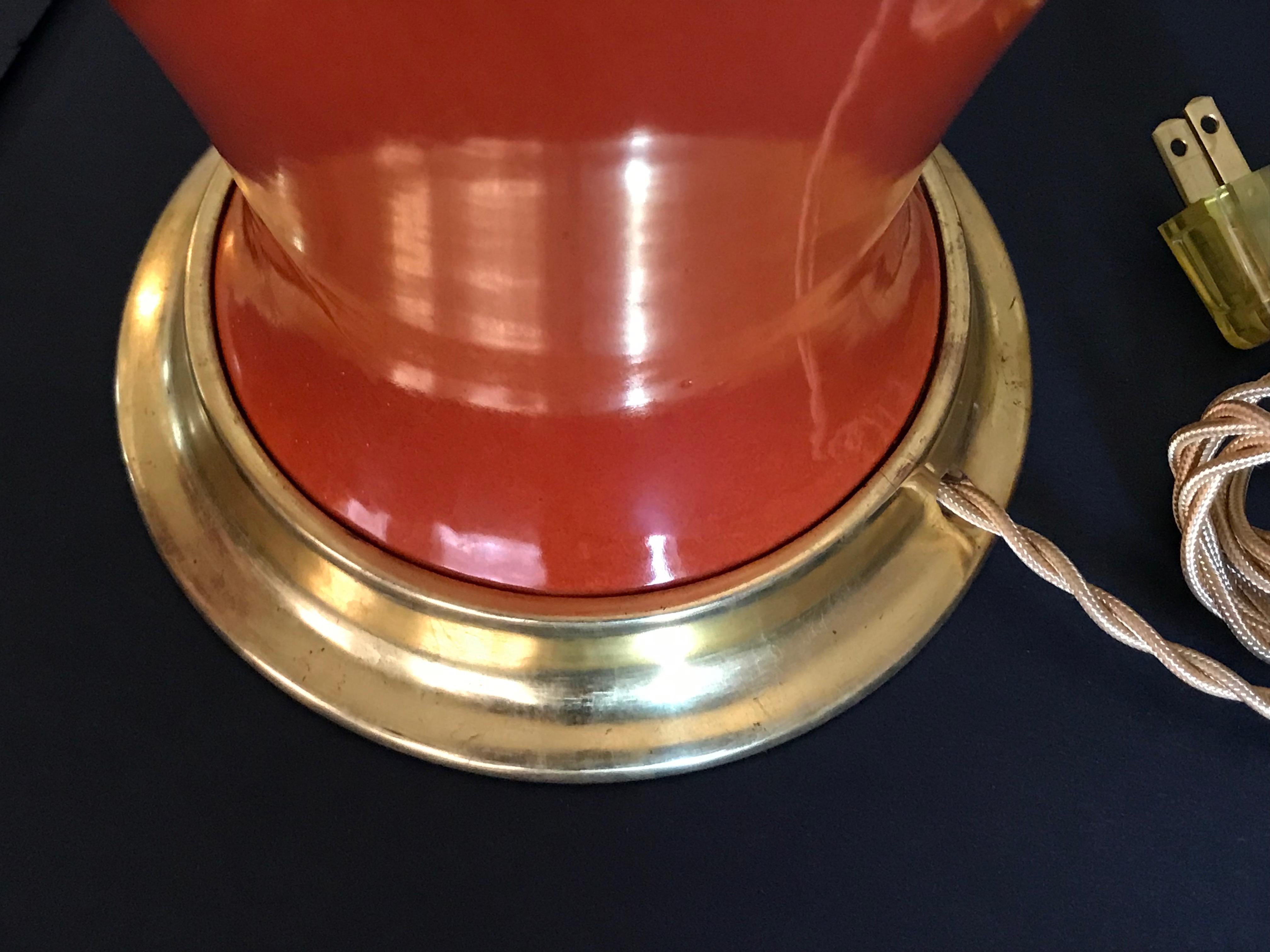Pair of Vibrant Orange Porcelain Lamps on Water Gilt Bases 7
