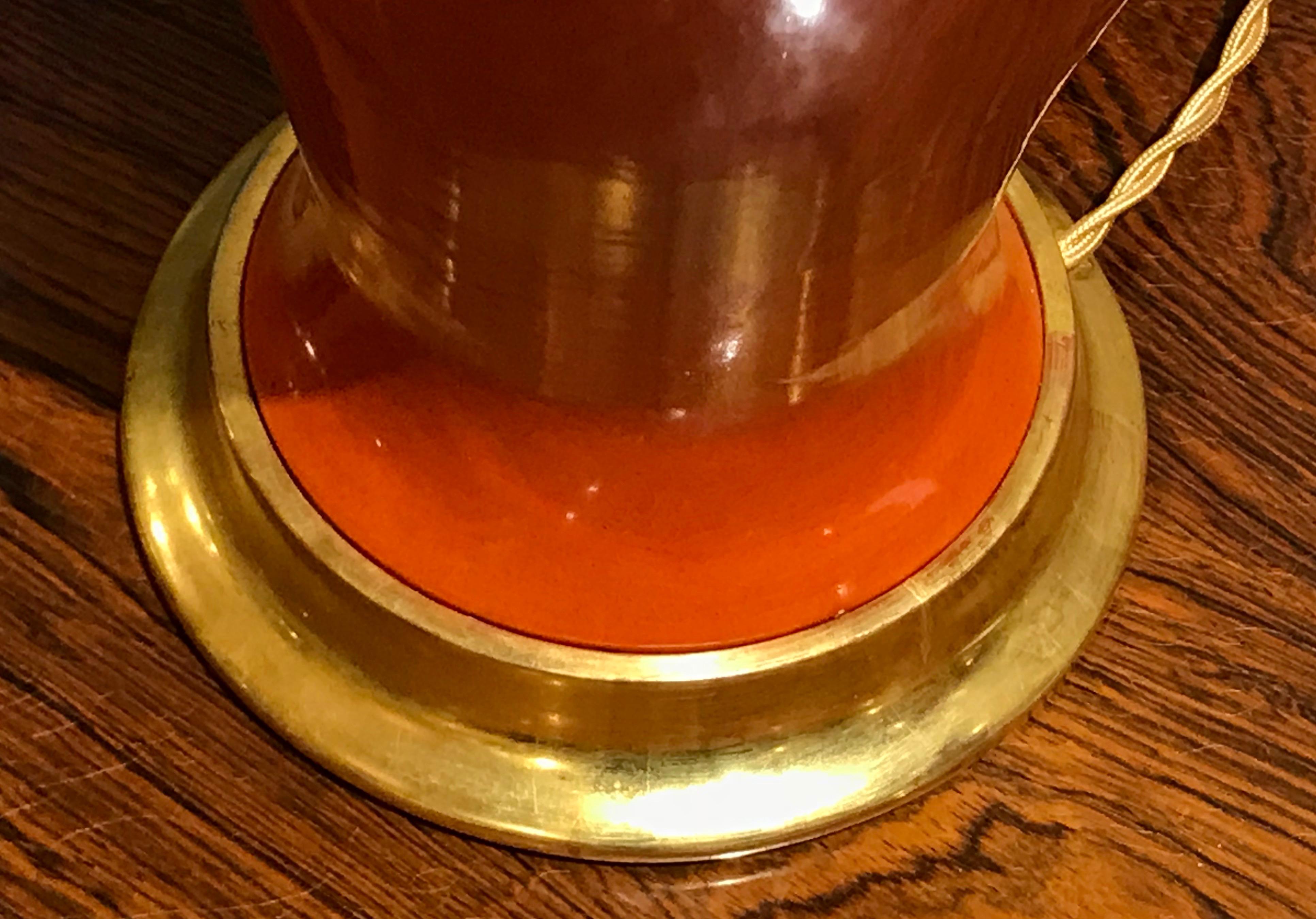 Pair of Vibrant Orange Porcelain Lamps on Water Gilt Bases 8