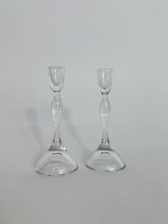 Pair of Vicke Lindstrand Crystal Candle Sticks Kosta Glass Sweden 1960s
