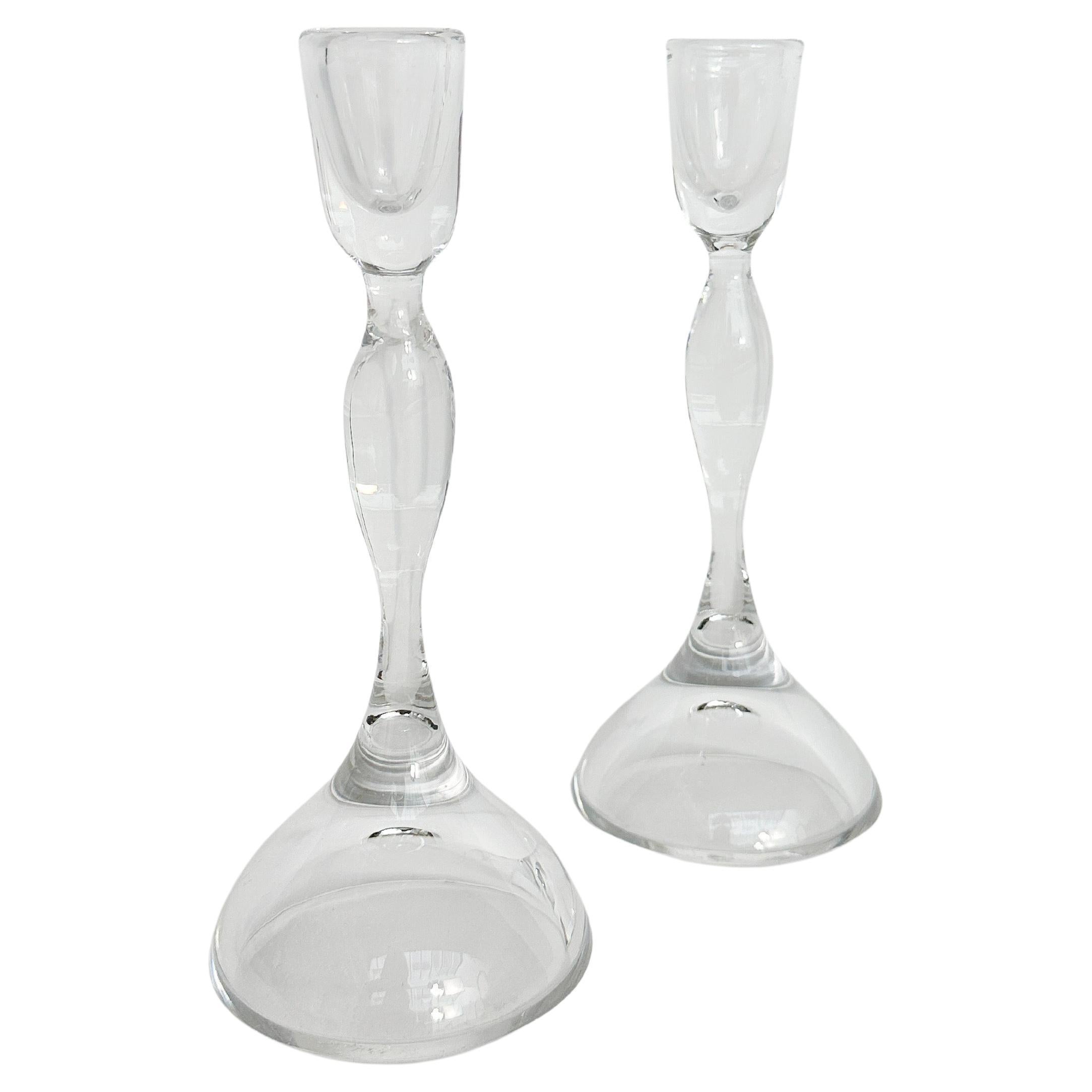 Paar Vicke Lindstrand Kristall-Kerzenständer Kosta Glas Schweden 1960er Jahre