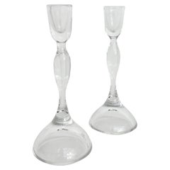 Pair of Vicke Lindstrand Crystal Candle Sticks Kosta Glass Sweden 1960s
