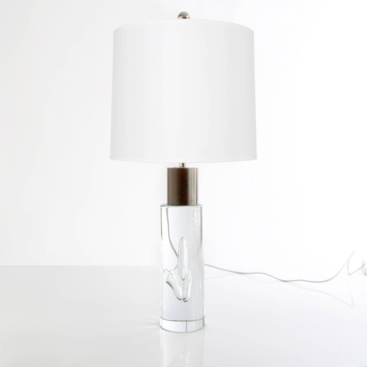 Scandinavian Pair of Vicke Lindstrand Designed Solid Glass Table Lamps with Mahogany Details