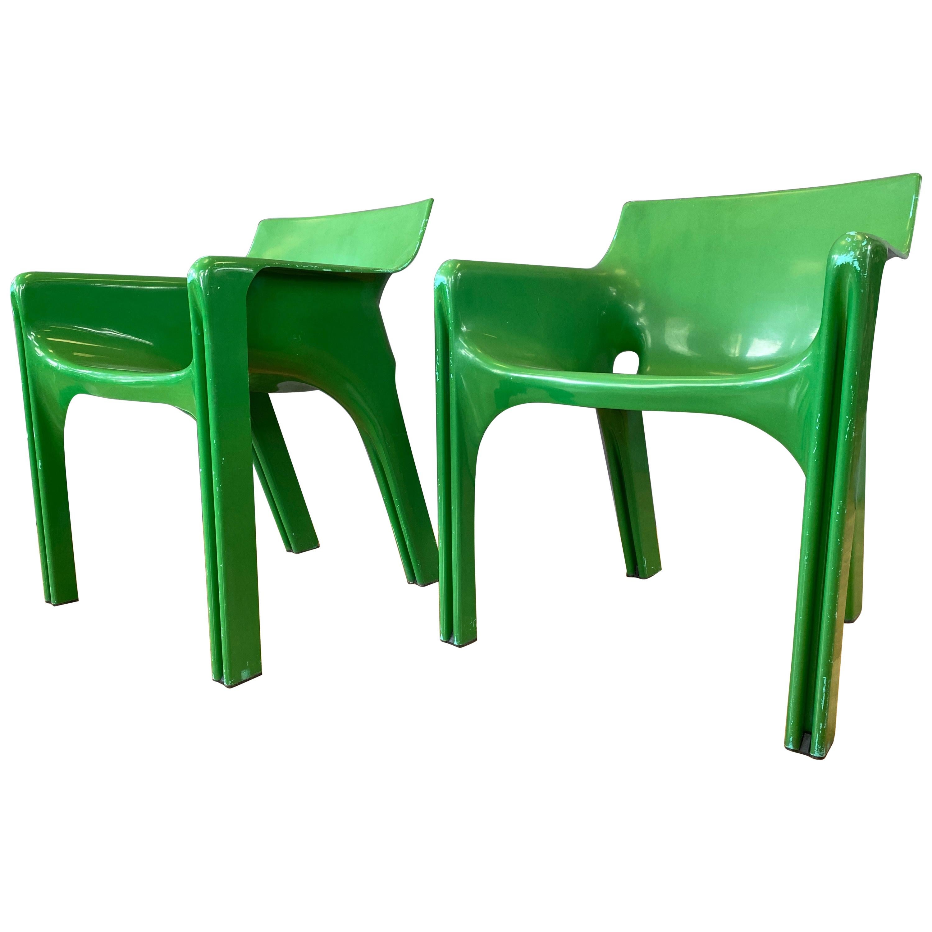 Pair of Vico Magistretti for Artemide Green Gaudi Armchairs, Early 1970s