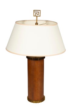 Pair of Victoria Hagan Walnut and Brass Gear Table Lamps