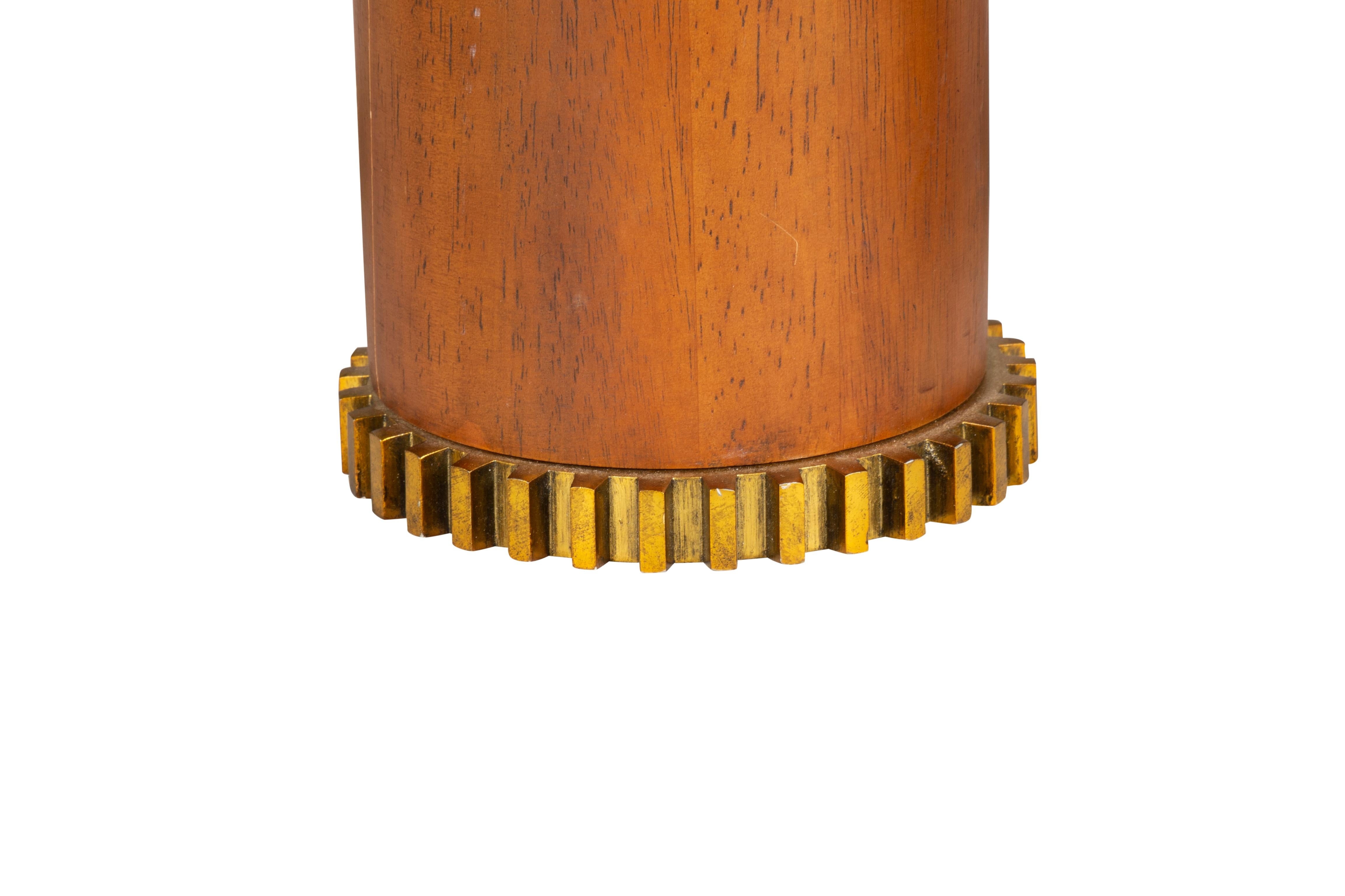 20th Century Pair of Victoria Hagan Walnut and Brass Gear Table Lamps For Sale