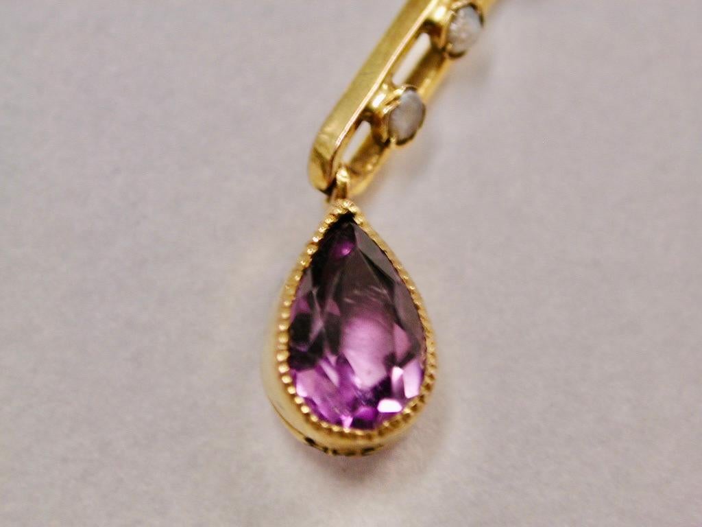 Women's Pair of Victorian 9ct Gold Seed Pearl & Amethyst Drop Earrings, Dated Circa 1890 For Sale
