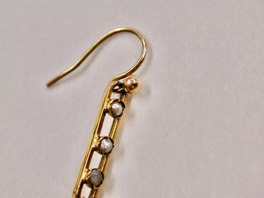 Pair of Victorian 9ct Gold Seed Pearl & Amethyst Drop Earrings, Dated Circa 1890 For Sale 1