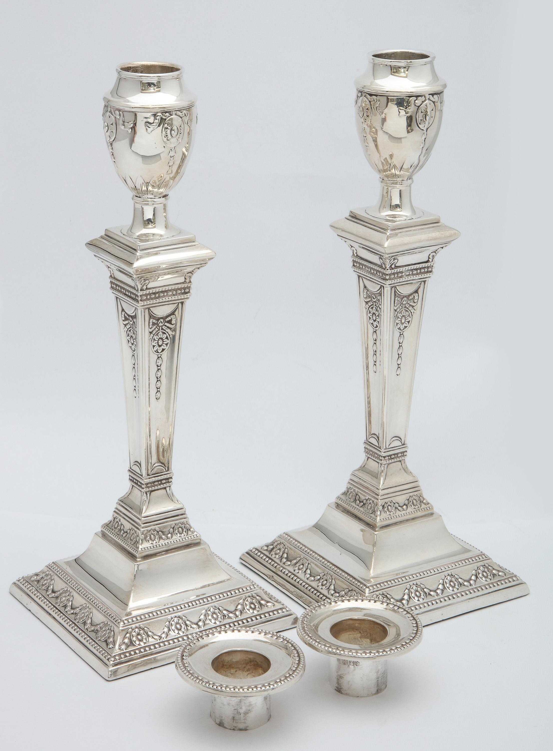 Pair of Victorian Adam-Style Sterling Silver Candlesticks 4