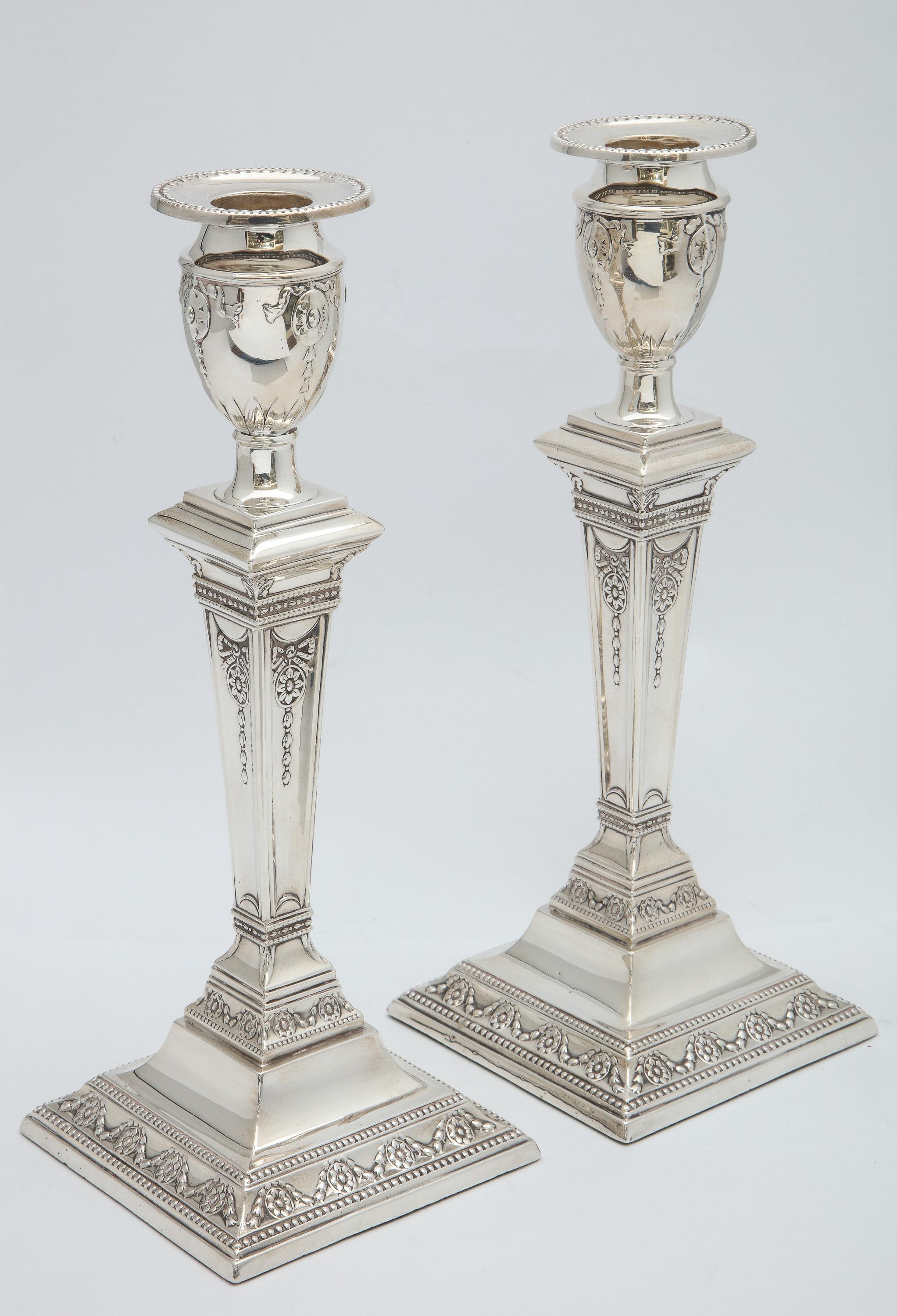Pair of Victorian Adam-Style Sterling Silver Candlesticks 6