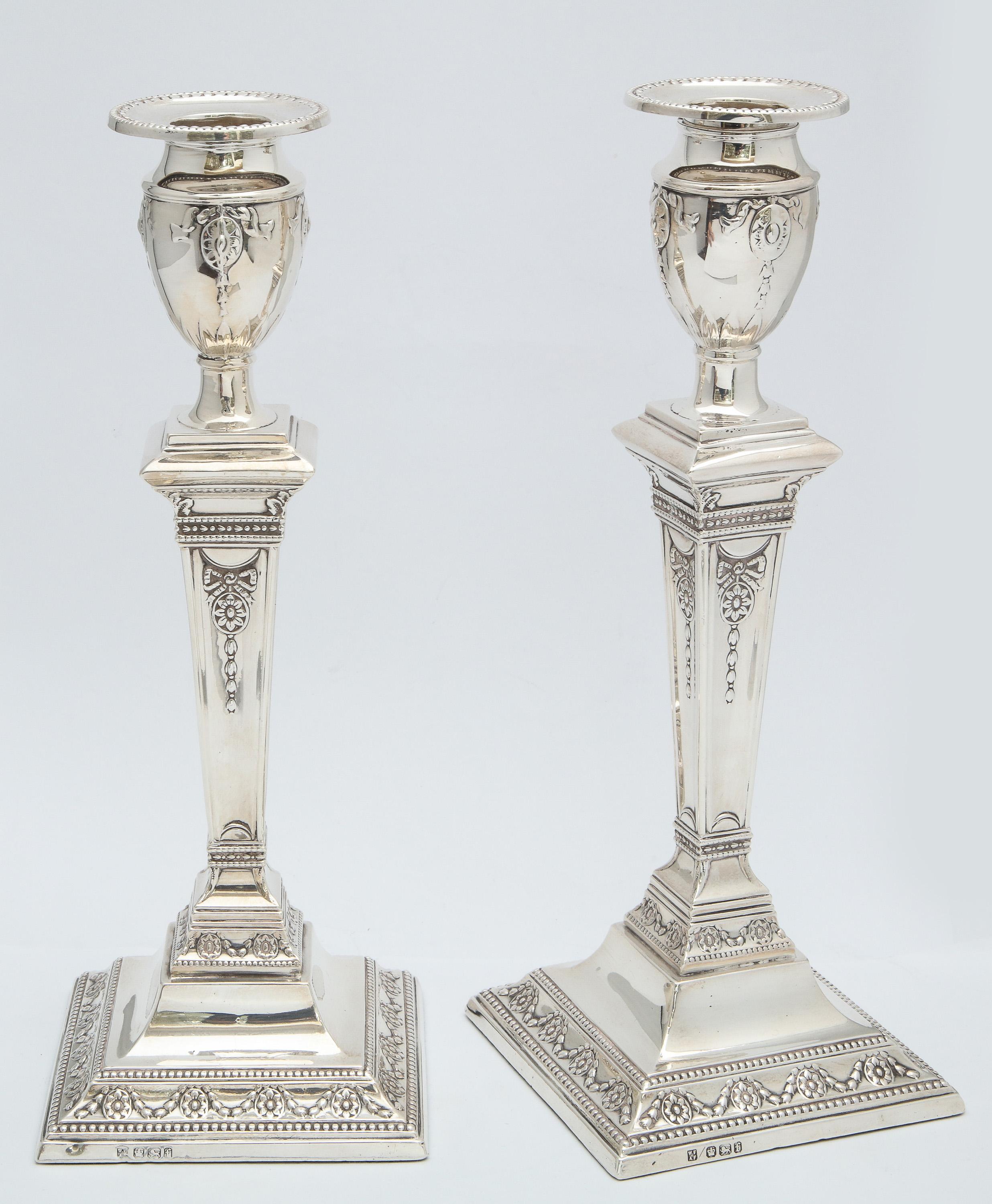 Pair of Victorian Adam-Style Sterling Silver Candlesticks 3