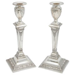 Pair of Victorian Adam-Style Sterling Silver Candlesticks