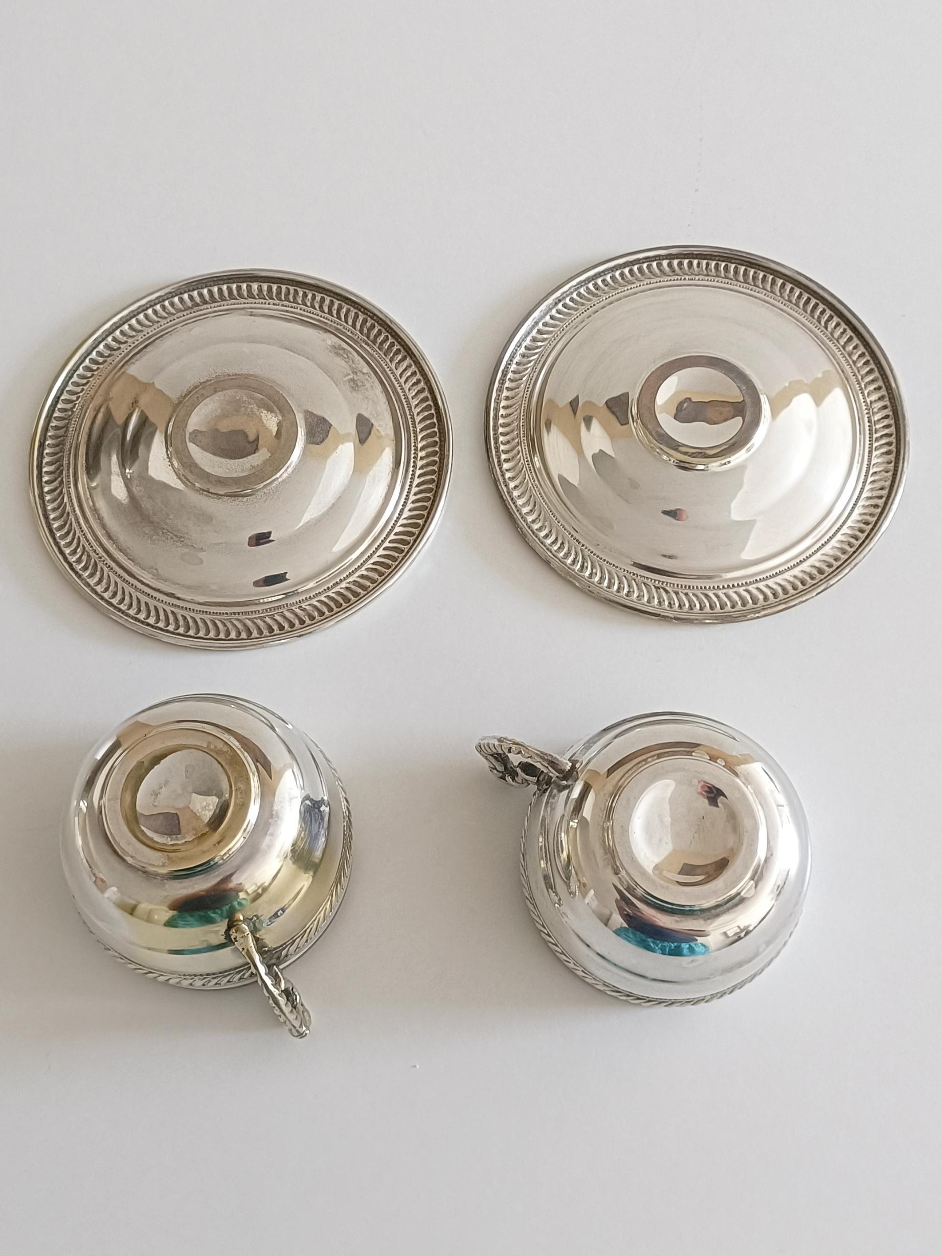 Pair of Victorian Alpaca Silver Tea or Coffee Cups and Plates, England 19th C. For Sale 8