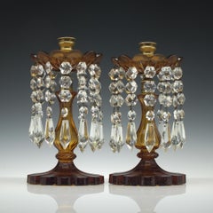 Pair of Victorian Amber Glass Lustres, circa 1850
