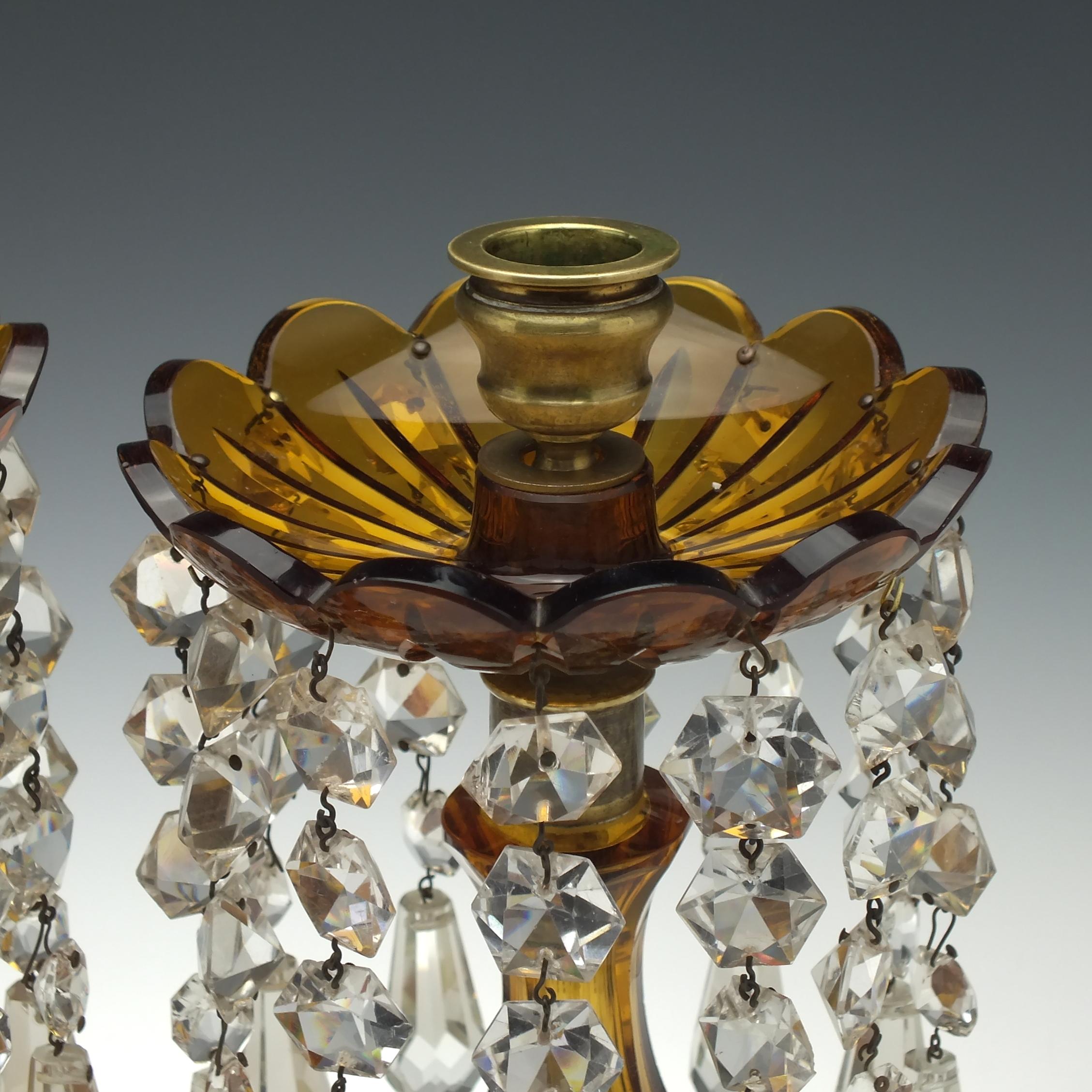 Pair of Victorian Amber Glass Lustres, circa 1850 In Good Condition For Sale In Whitburn, GB