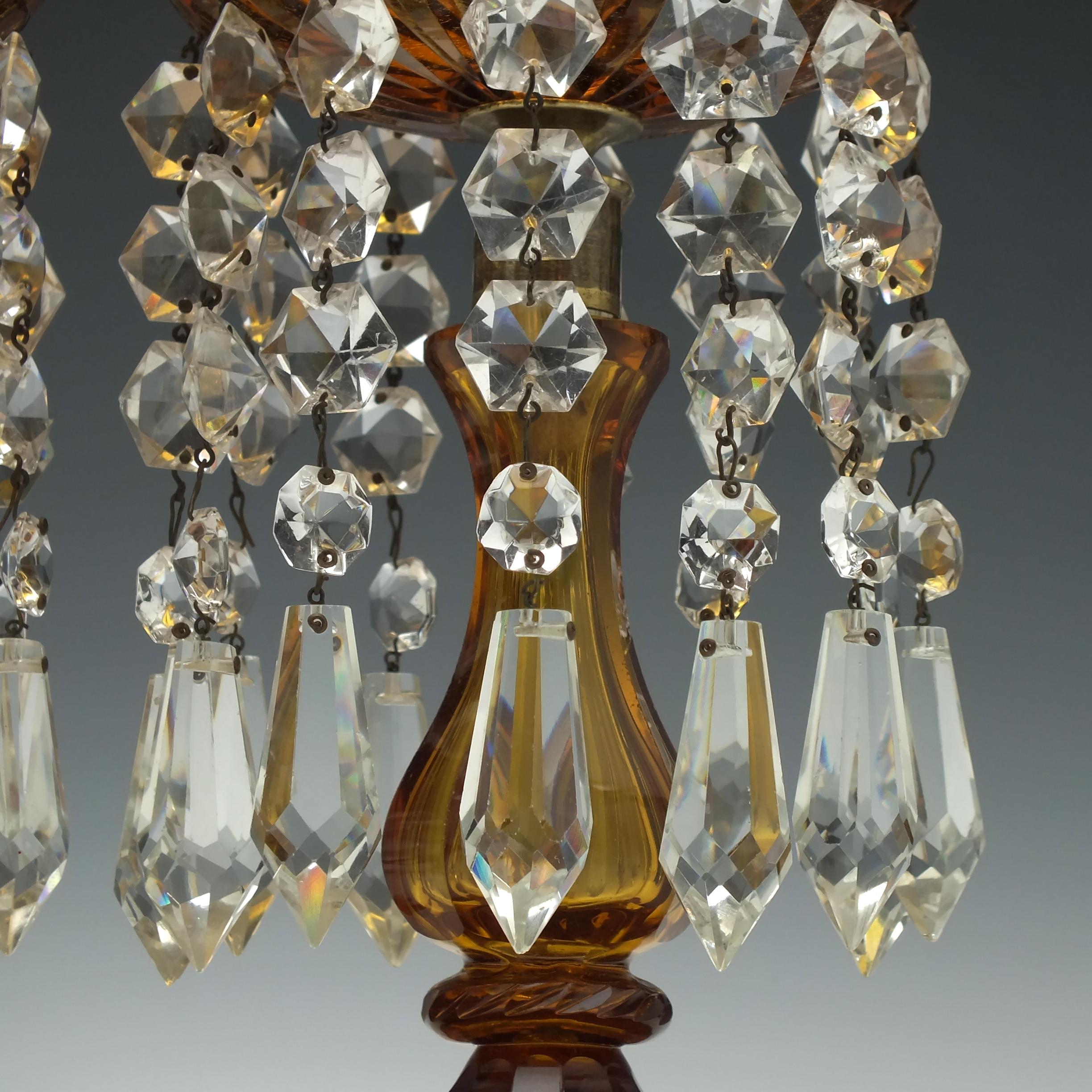 Mid-19th Century Pair of Victorian Amber Glass Lustres, circa 1850