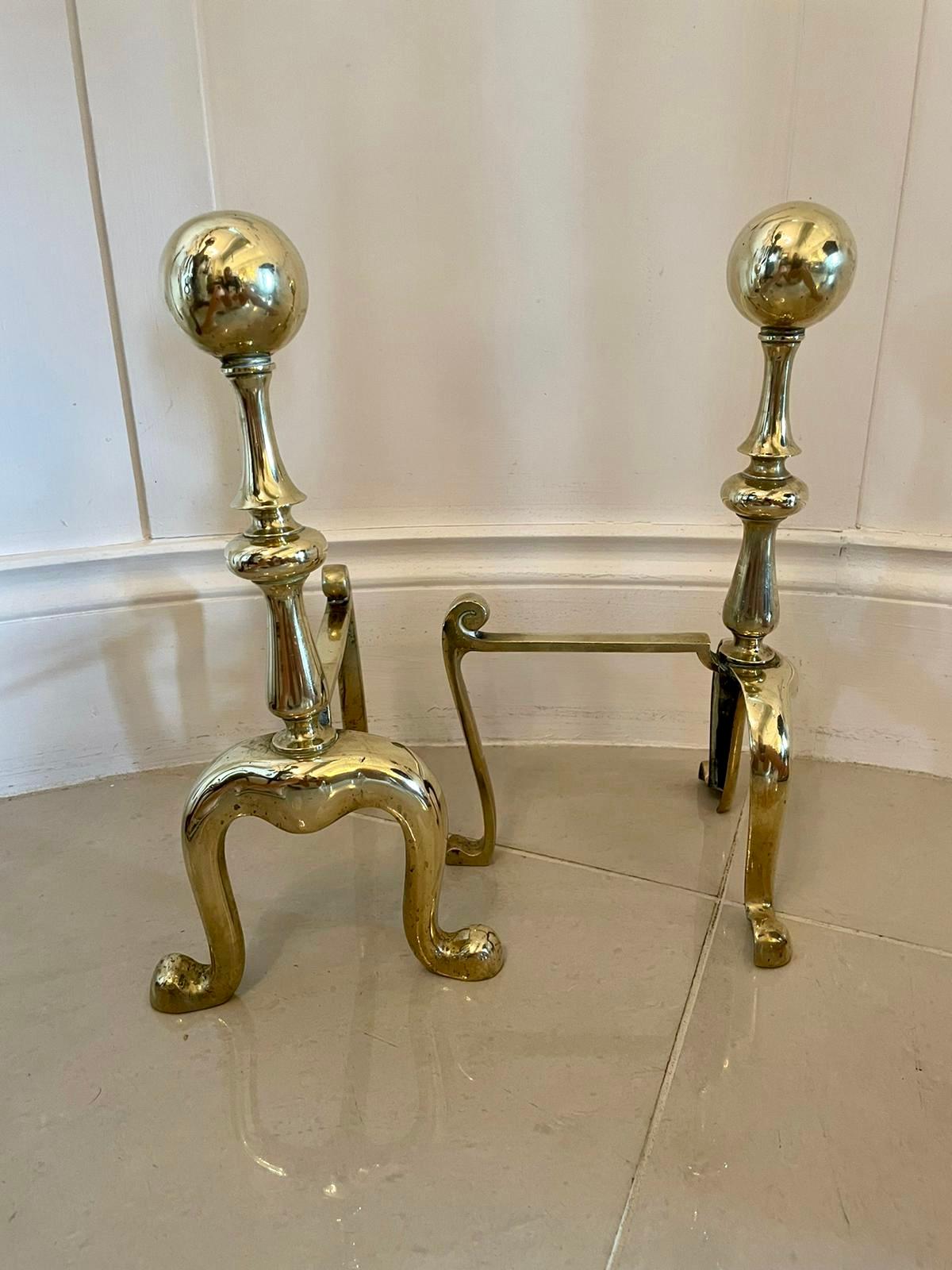 19th Century Pair of Victorian Antique Brass Fire Dogs For Sale