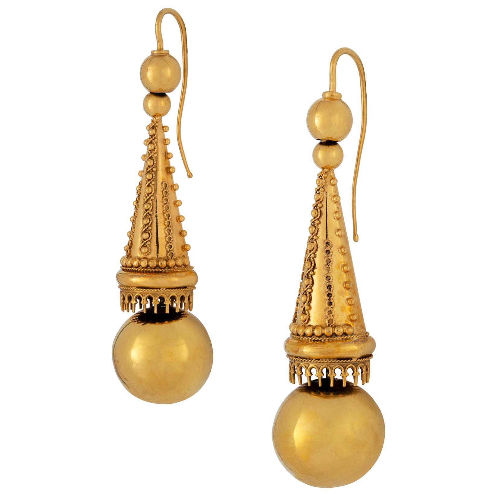 Pair of Victorian Archaeological Revival Drop Earrings