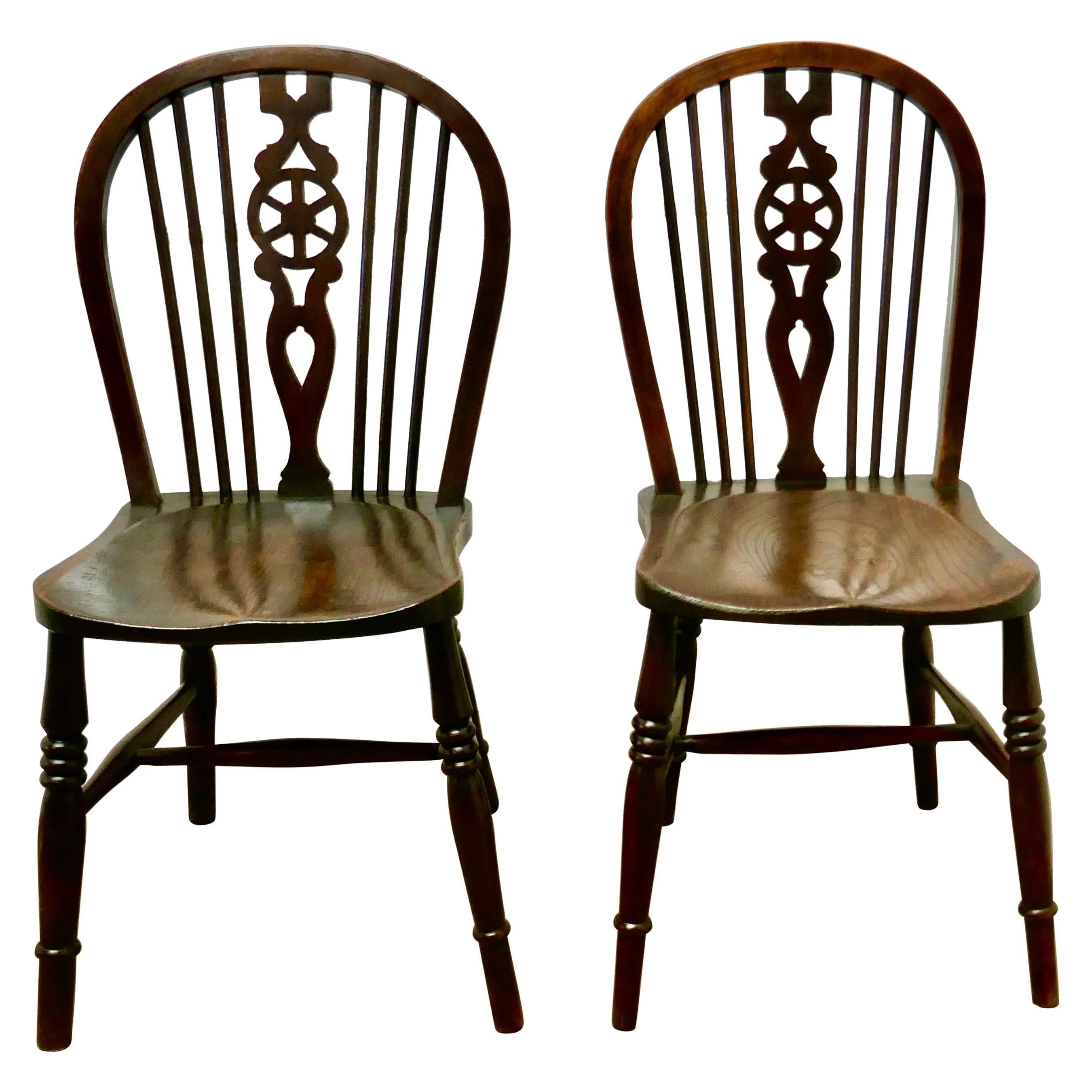 Pair of Victorian Beech and Elm Wheel Back Chairs