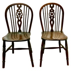 Antique Pair of Victorian Beech and Elm Wheel Back Chairs