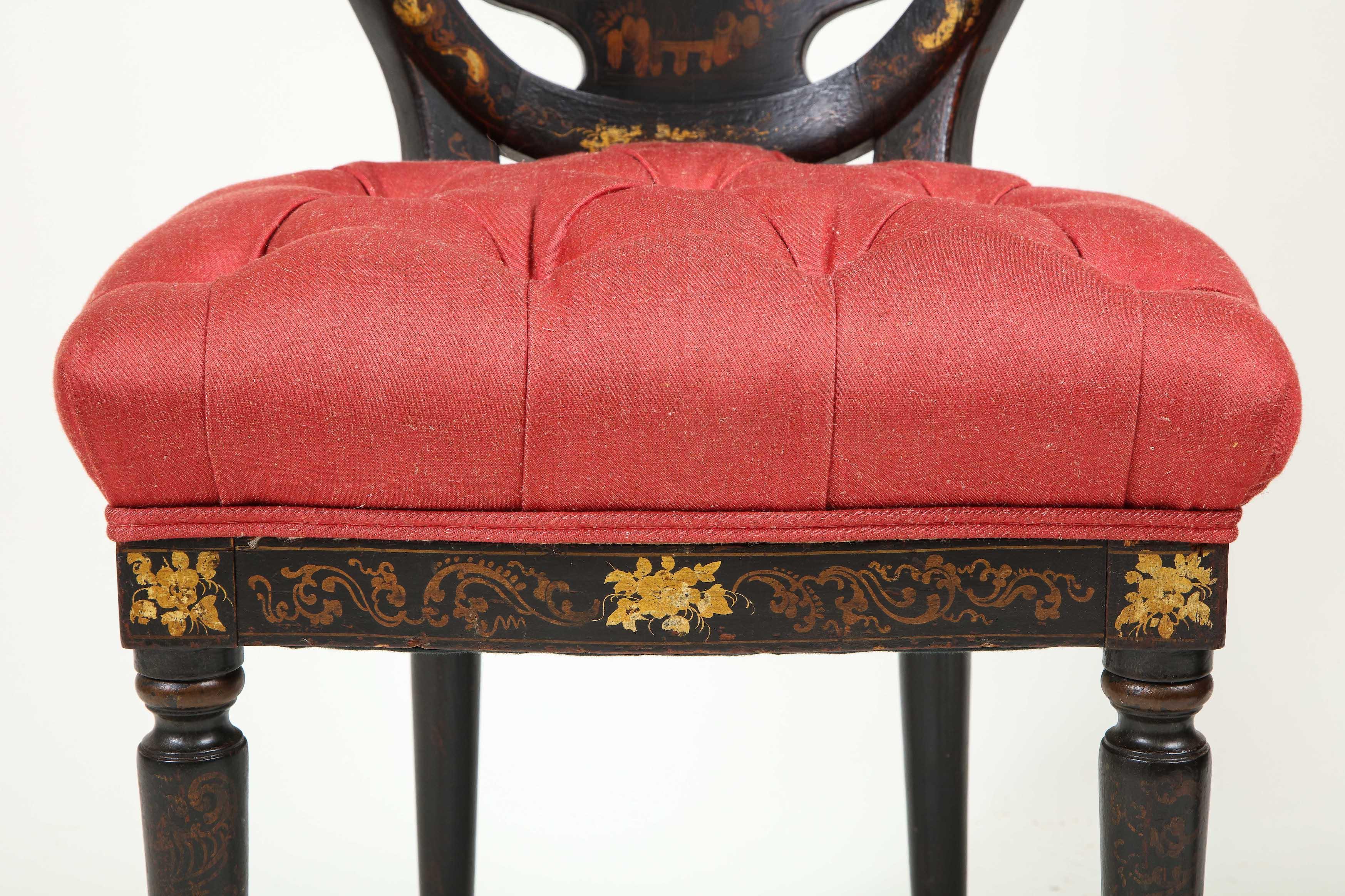 English Pair of Victorian Black Japanned and Gilt Side Chairs