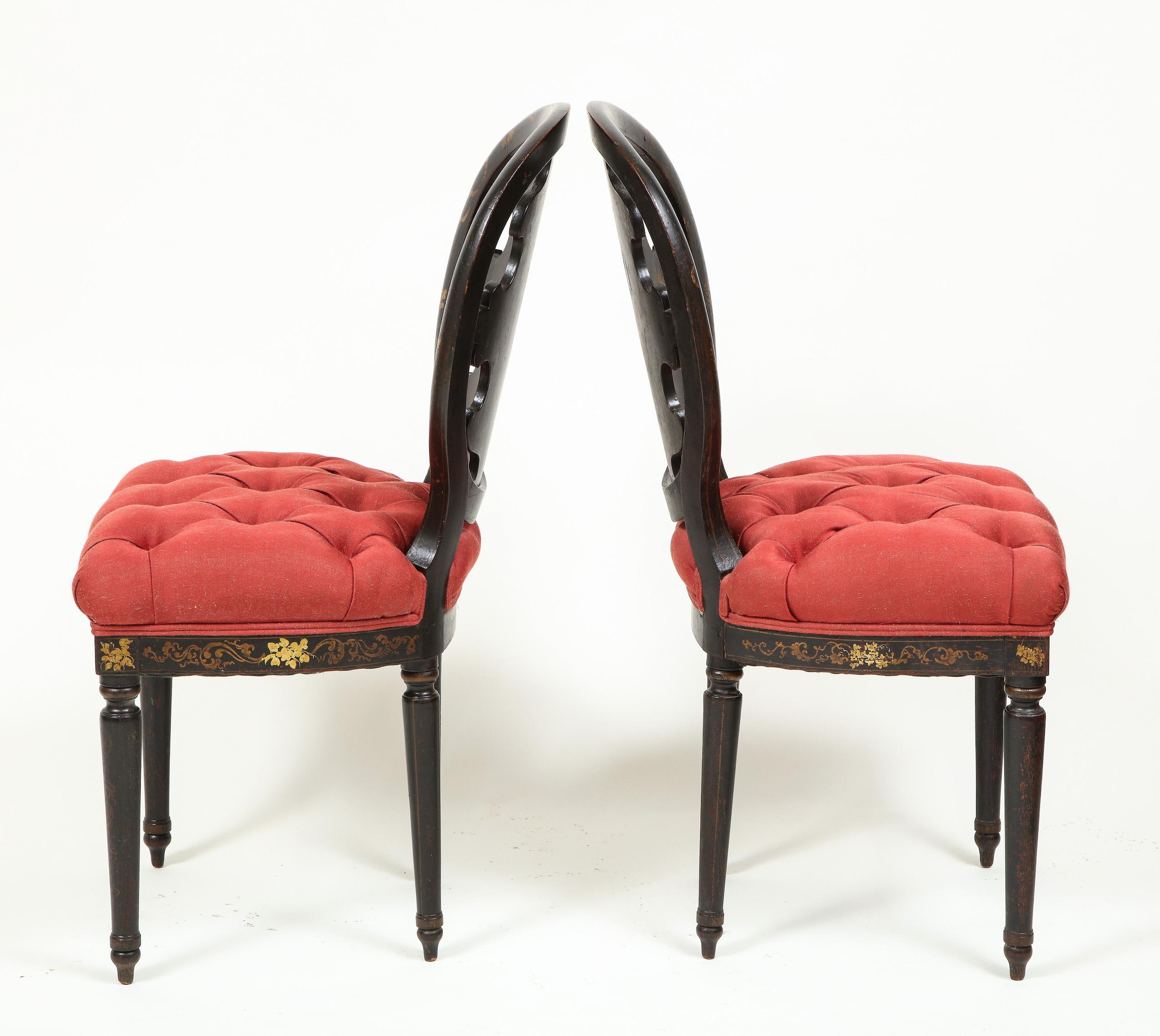 Mid-19th Century Pair of Victorian Black Japanned and Gilt Side Chairs