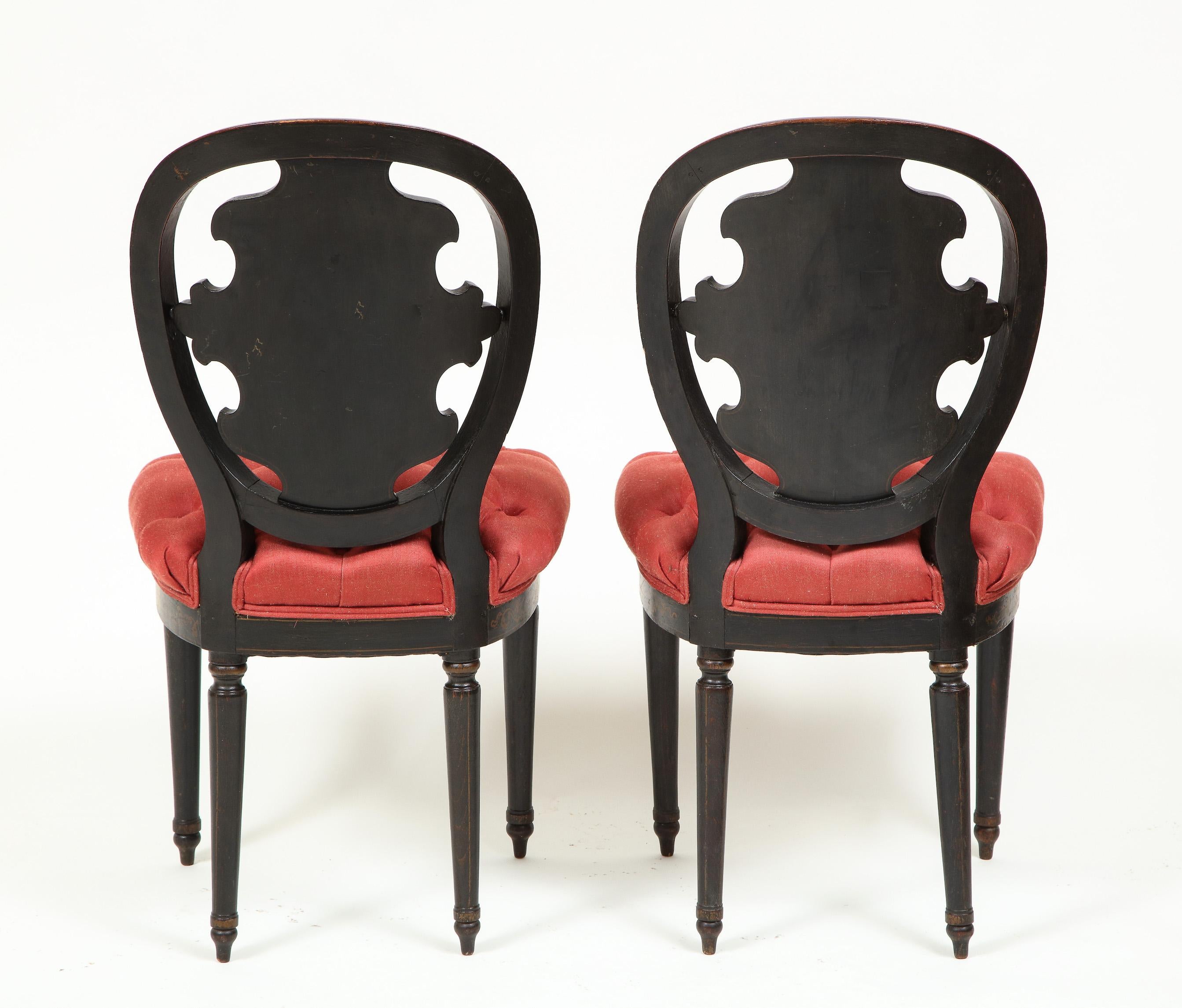 Pair of Victorian Black Japanned and Gilt Side Chairs 1