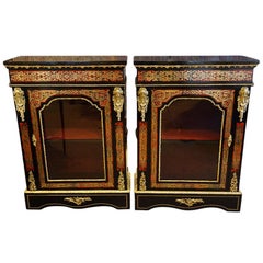 Pair of magnificent Victorian Boulle Cabinets with fine cut brass inlays