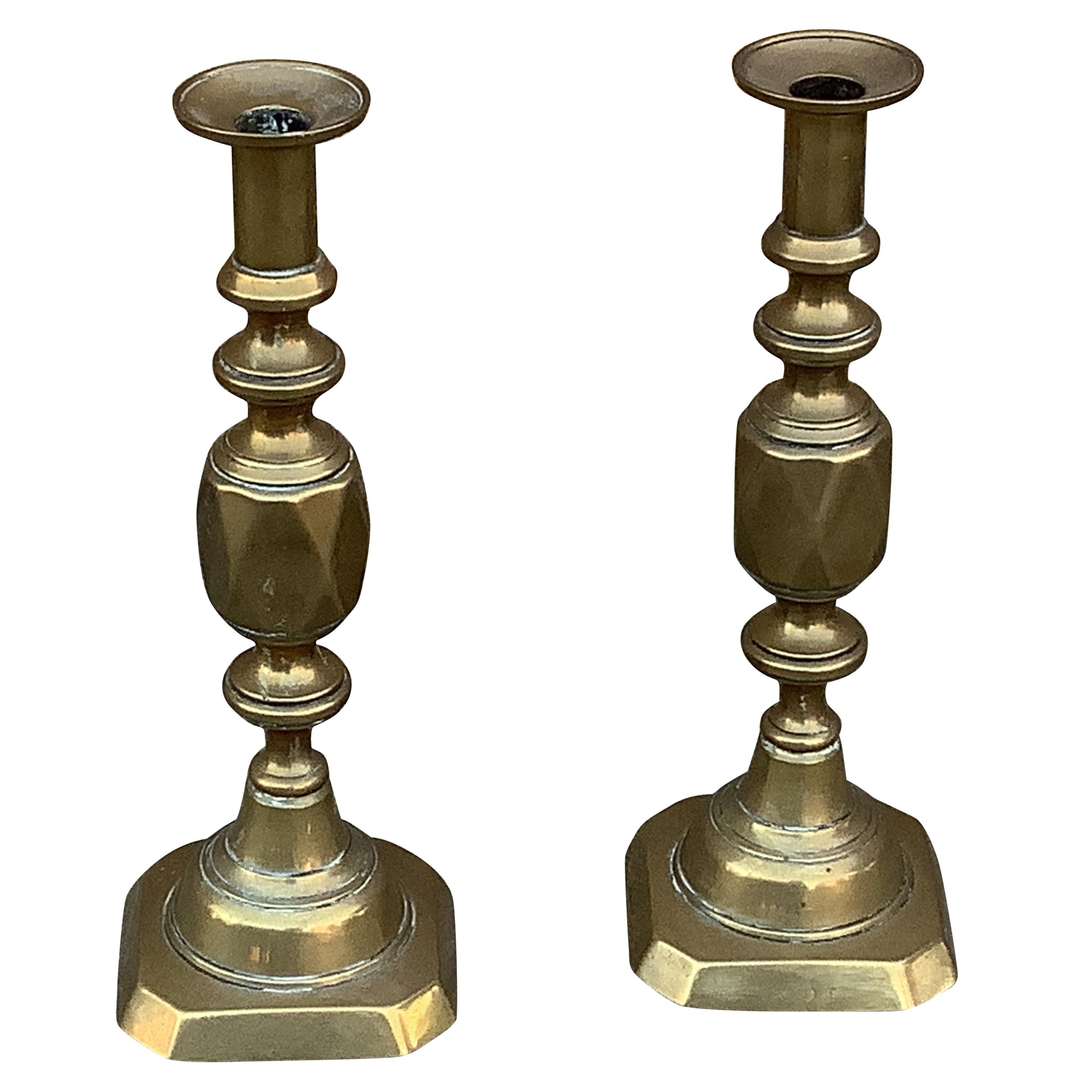Pair of Victorian Brass Candle Sticks/Ace of Diamonds Brass Candle Sticks