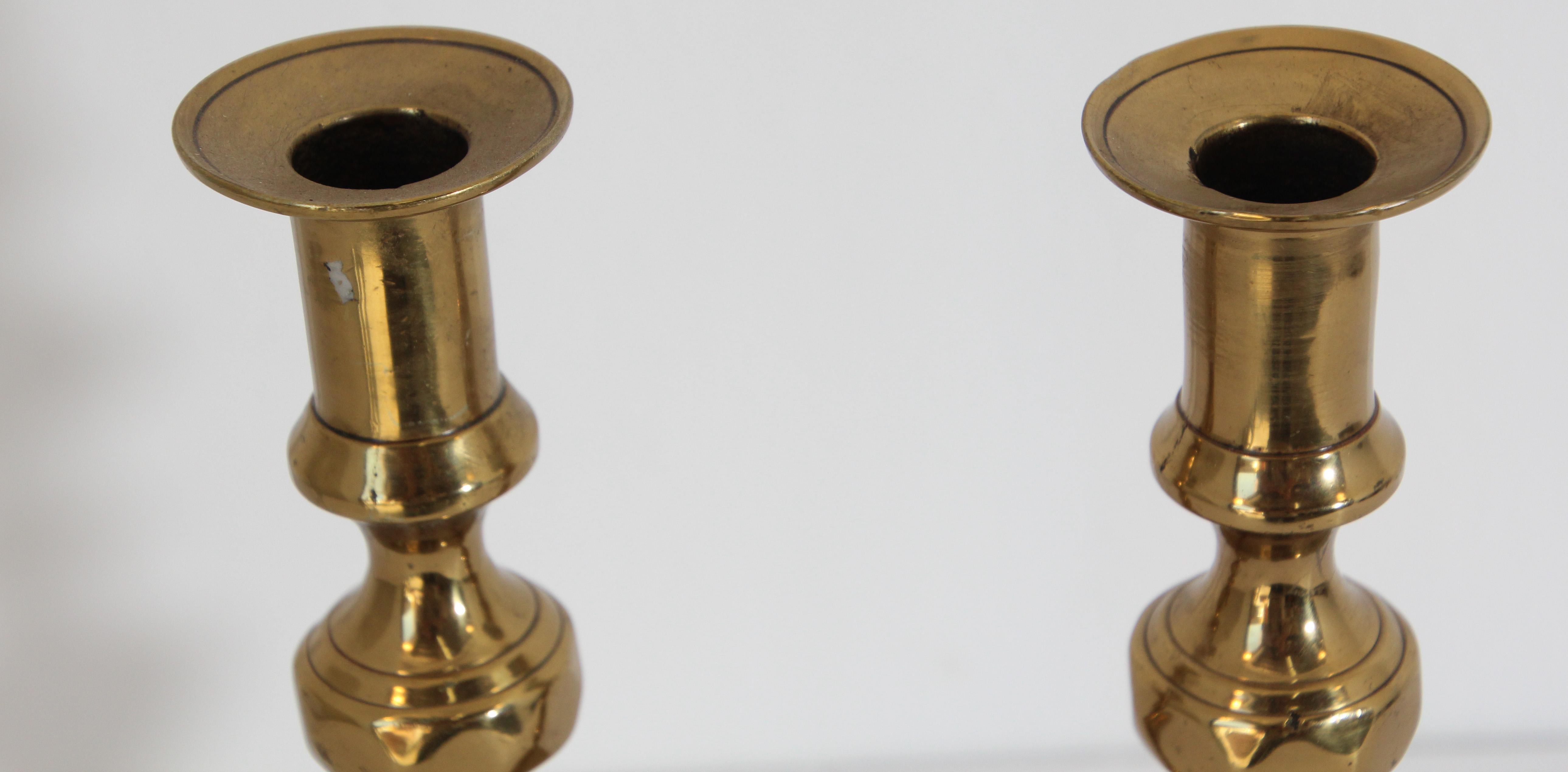 20th Century 19th C. Pair of Victorian English Brass Beehive Candlesticks For Sale