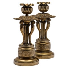 Pair of Victorian Brass Candlesticks with Hooves