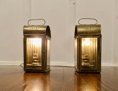 Pair of  Victorian Brass Carriage Lamps, Large Wall Hanging Lanterns