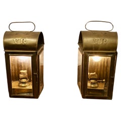 Pair of  Victorian Brass Carriage Lamps, Large Wall Hanging Lanterns