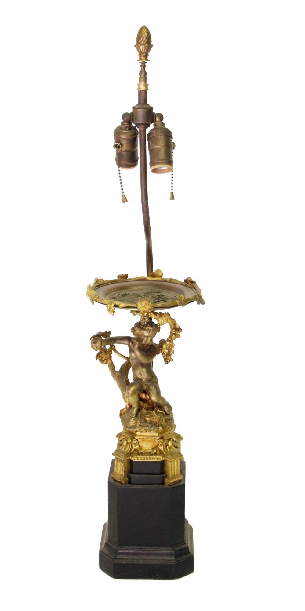 Pair of Victorian Brass Cherubic Onate Table Lamps with Two Lights Each 5
