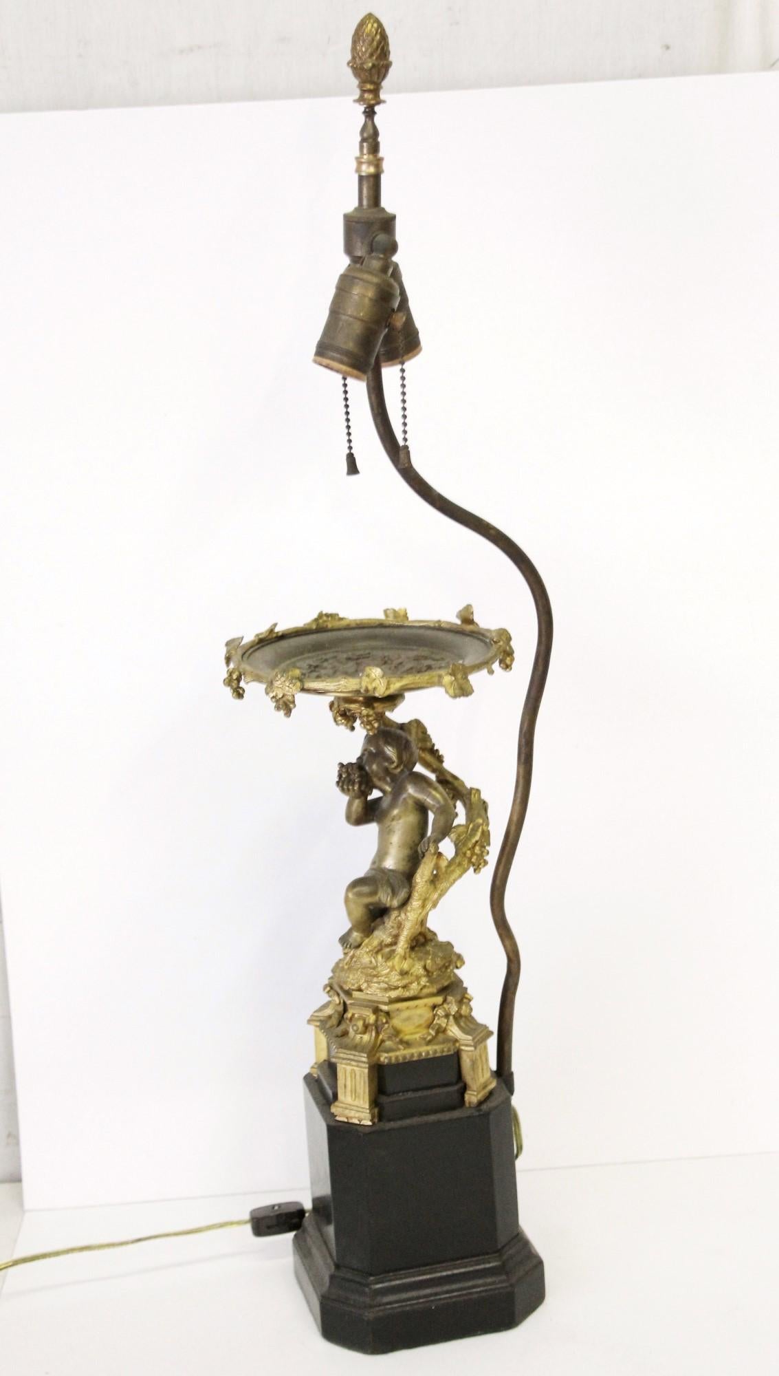 Pair of Victorian Brass Cherubic Onate Table Lamps with Two Lights Each In Good Condition In New York, NY
