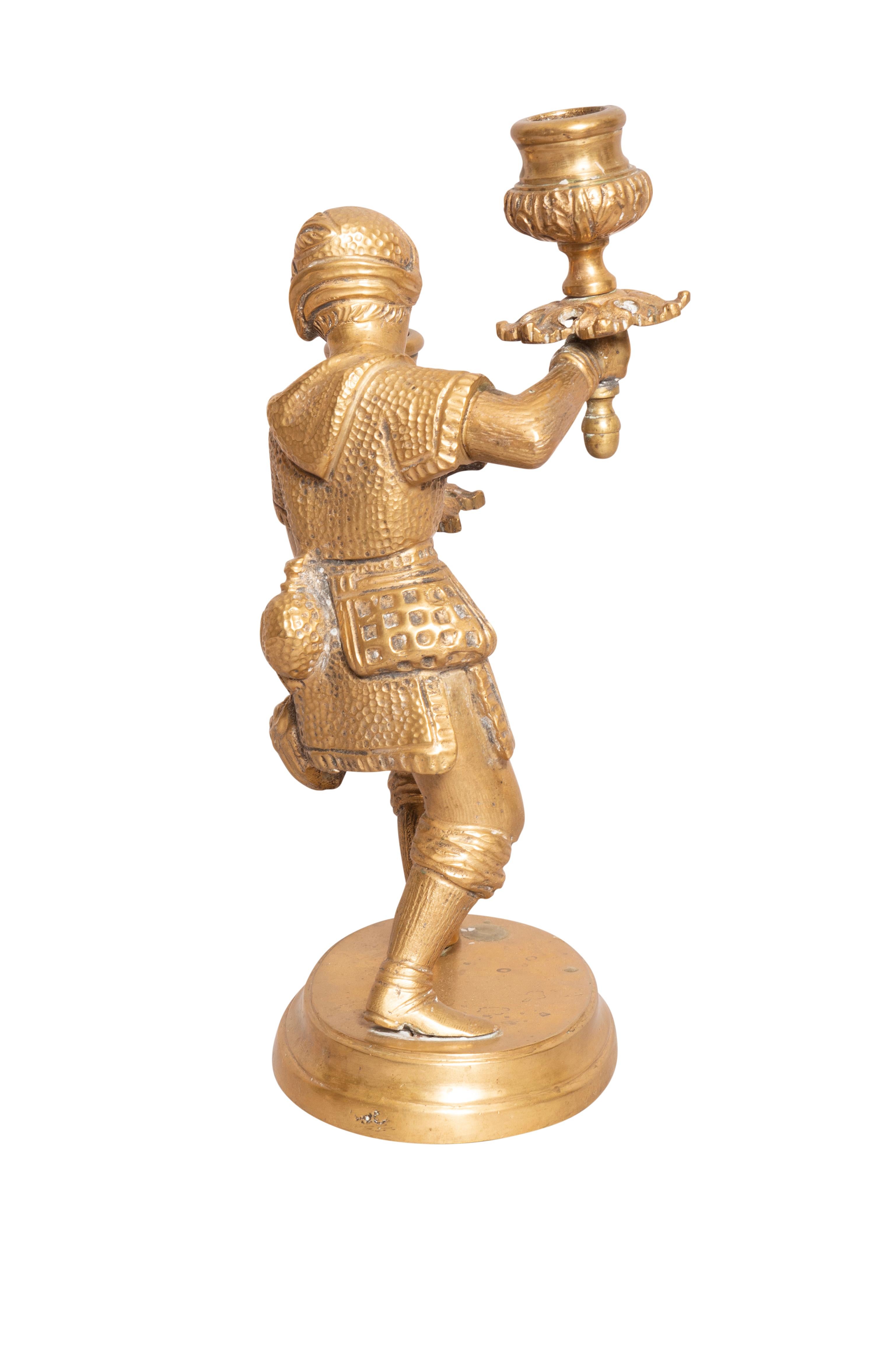 European Pair Of Victorian Brass Figural Candlesticks For Sale
