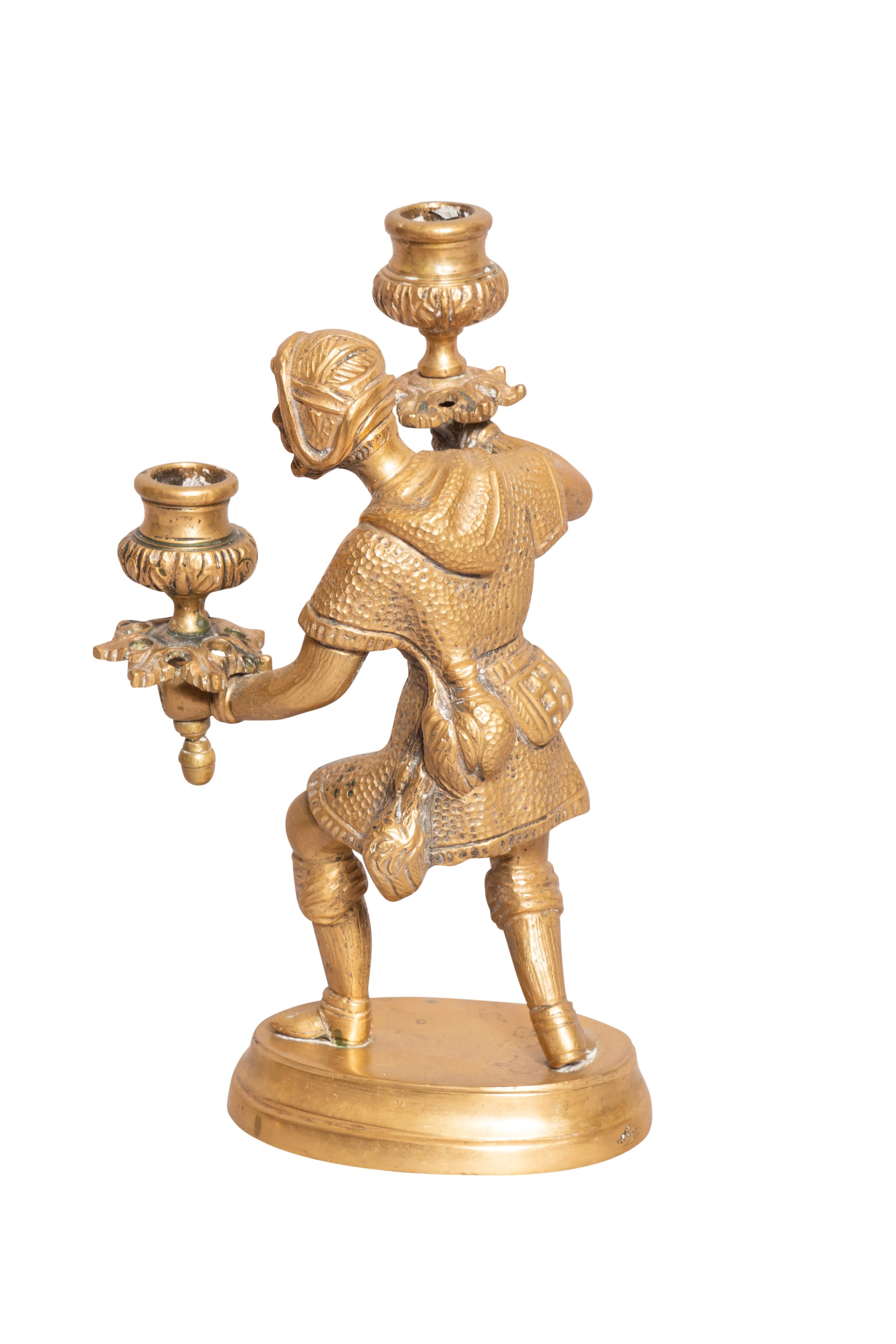 Pair Of Victorian Brass Figural Candlesticks In Good Condition For Sale In Essex, MA