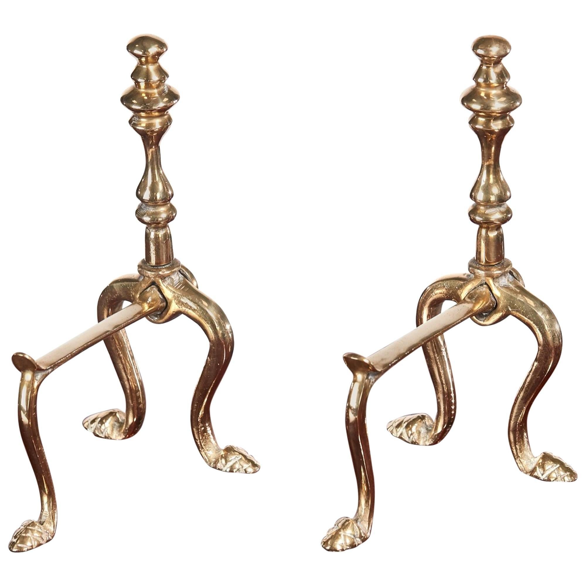 Pair of Victorian Brass Fire Dogs For Sale