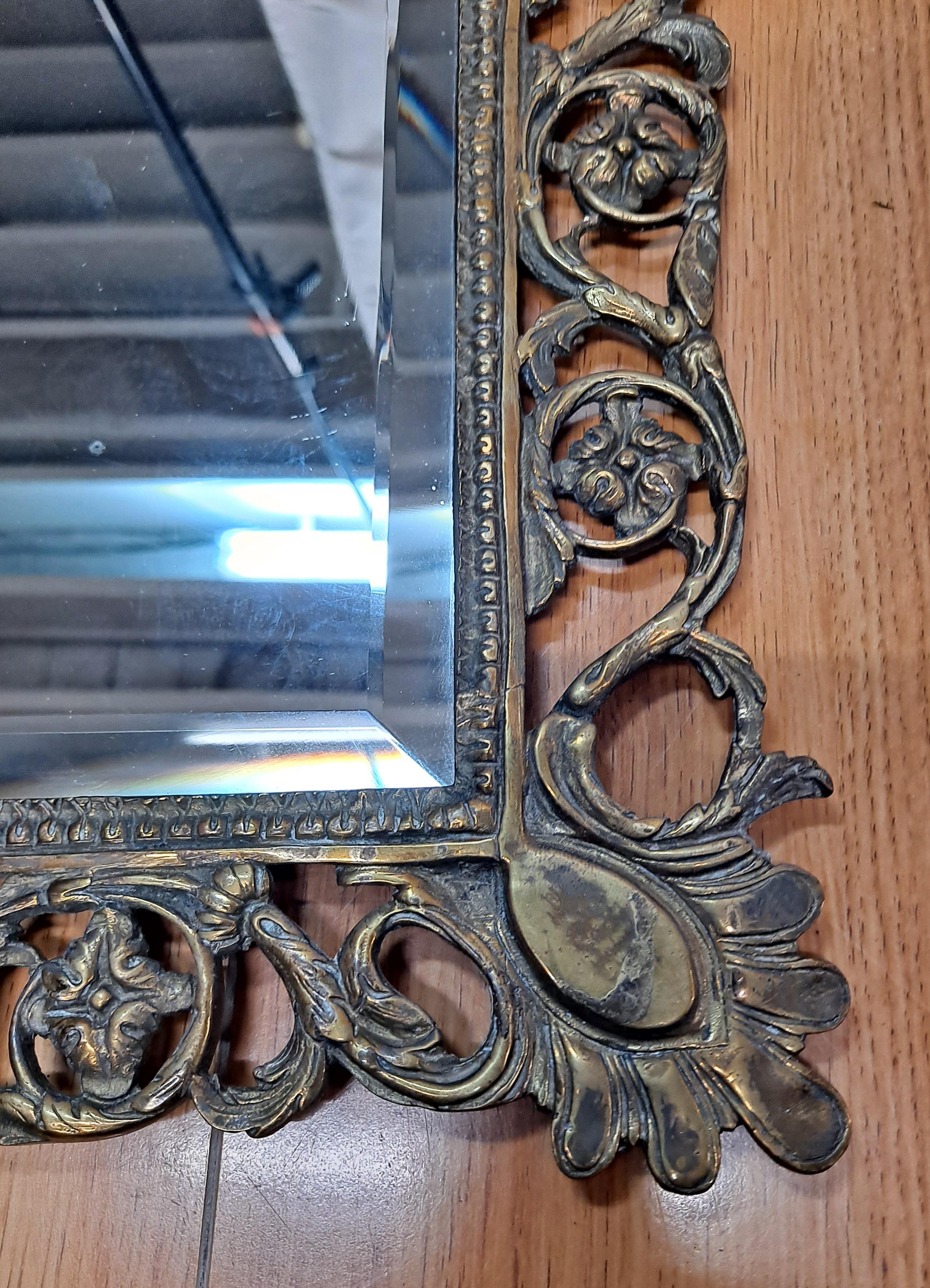 Pair of Victorian Brass Framed Beveled Mirrors For Sale 7