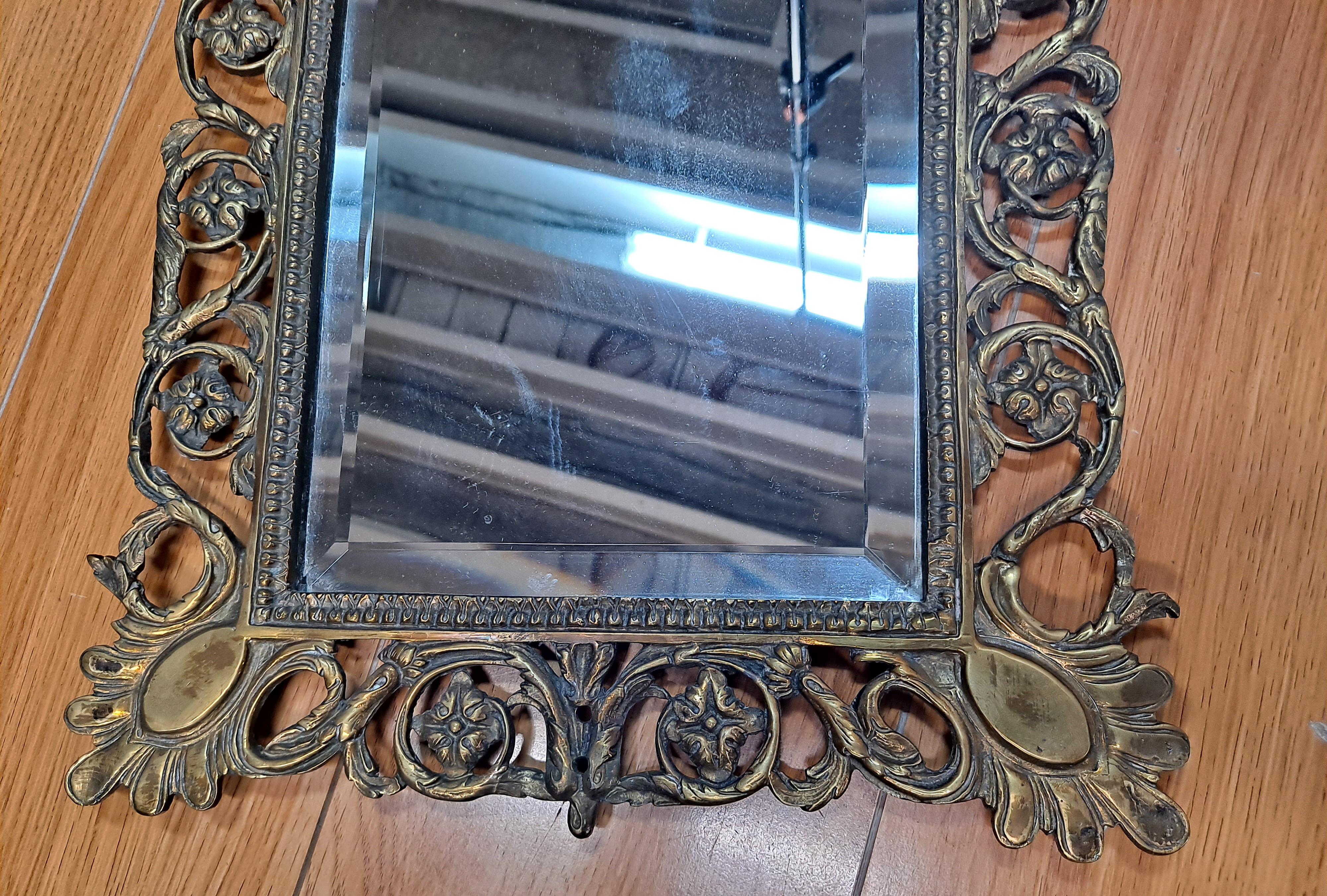 Pair of Victorian Brass Framed Beveled Mirrors For Sale 11