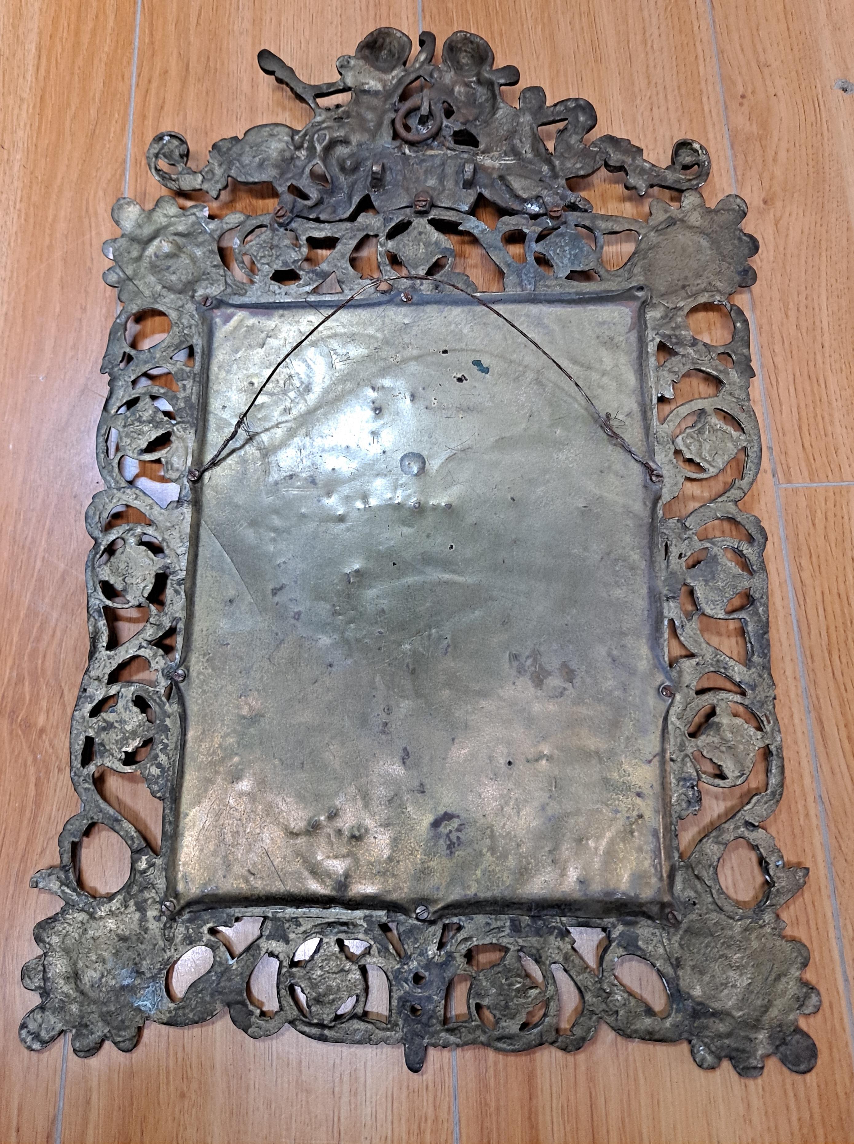 Pair of Victorian Brass Framed Beveled Mirrors For Sale 2