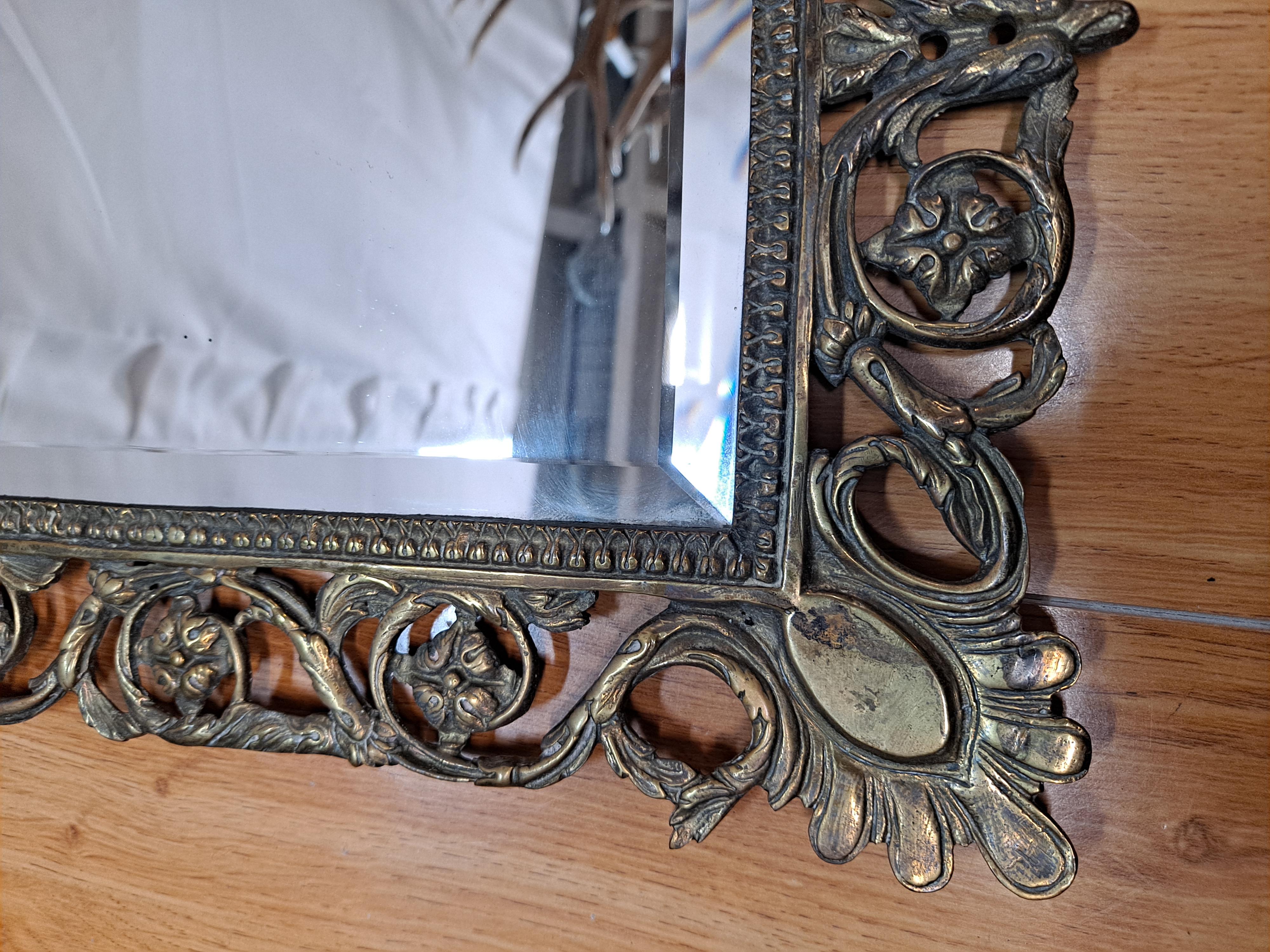 Pair of Victorian Brass Framed Beveled Mirrors For Sale 6