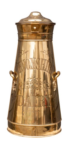 Pair of Victorian Brass Milk Cans from Devonshire Dairy