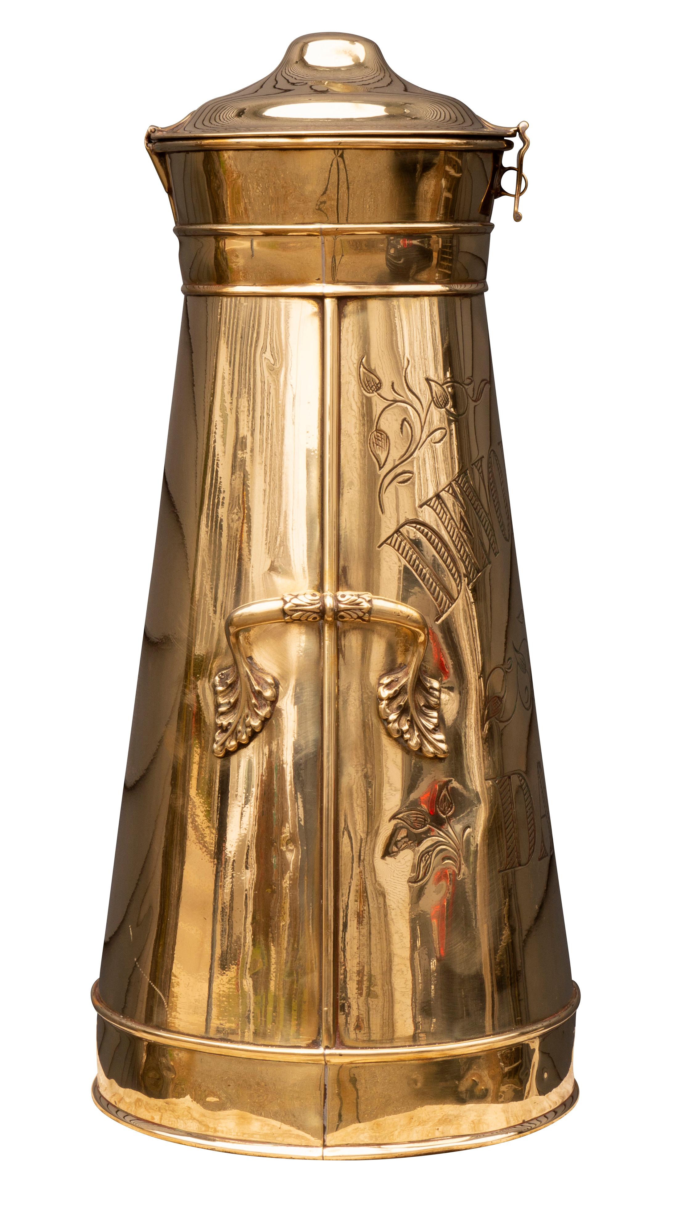 English Pair of Victorian Brass Milk Cans from Devonshire Dairy