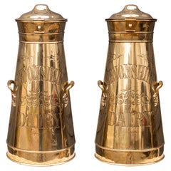 Pair of Victorian Brass Milk Cans from Devonshire Dairy