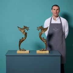 Pair of Victorian Brass Monopedia Dragons on Marble Bases