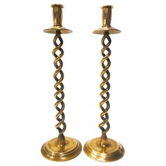 Pair of Victorian Brass Spiral Candlesticks, England, Early 20th Century