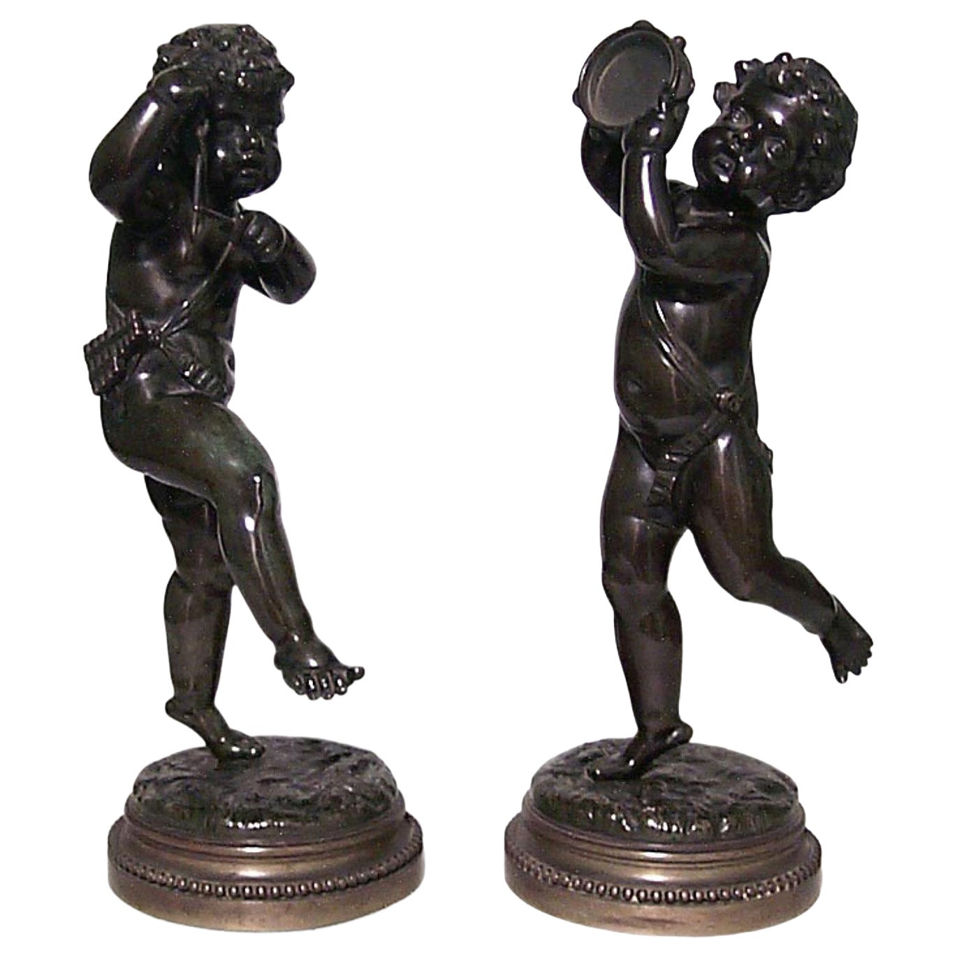 Pair of Victorian Bronze Musical Cupids For Sale