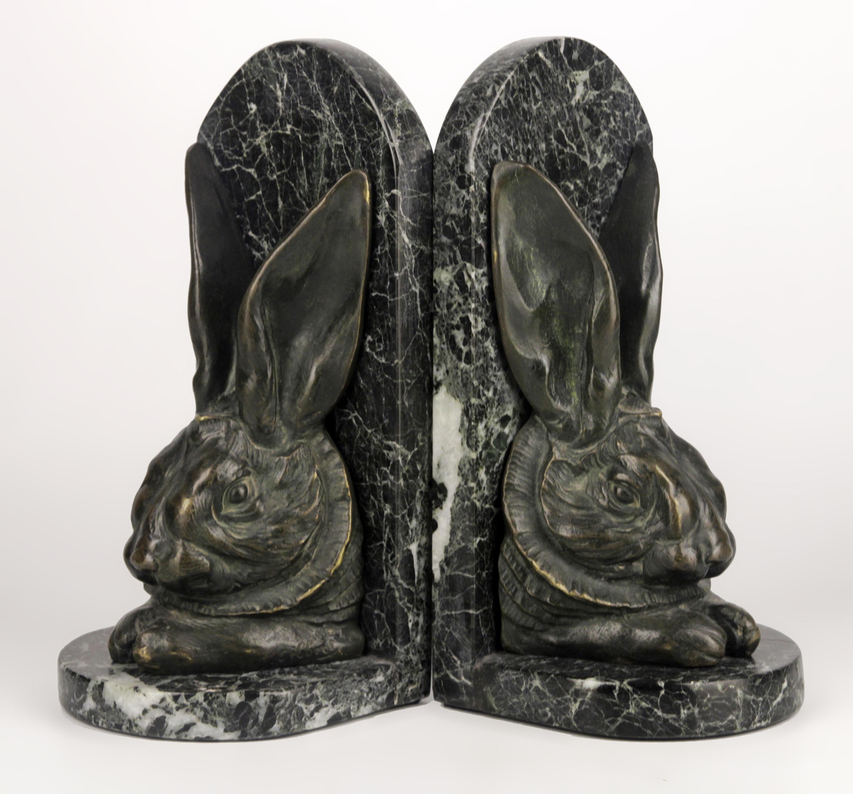 Pair of late 19th century Victorian bronze rabbit head bookends in marble plinths by Sir Alfred Gilbert

By: Sir Alfred Gilbert
Material: bronze, marble, copper, metal
Technique: cast, patinated, molded, metalwork
Dimensions: 4 in x 4 in x 8.5