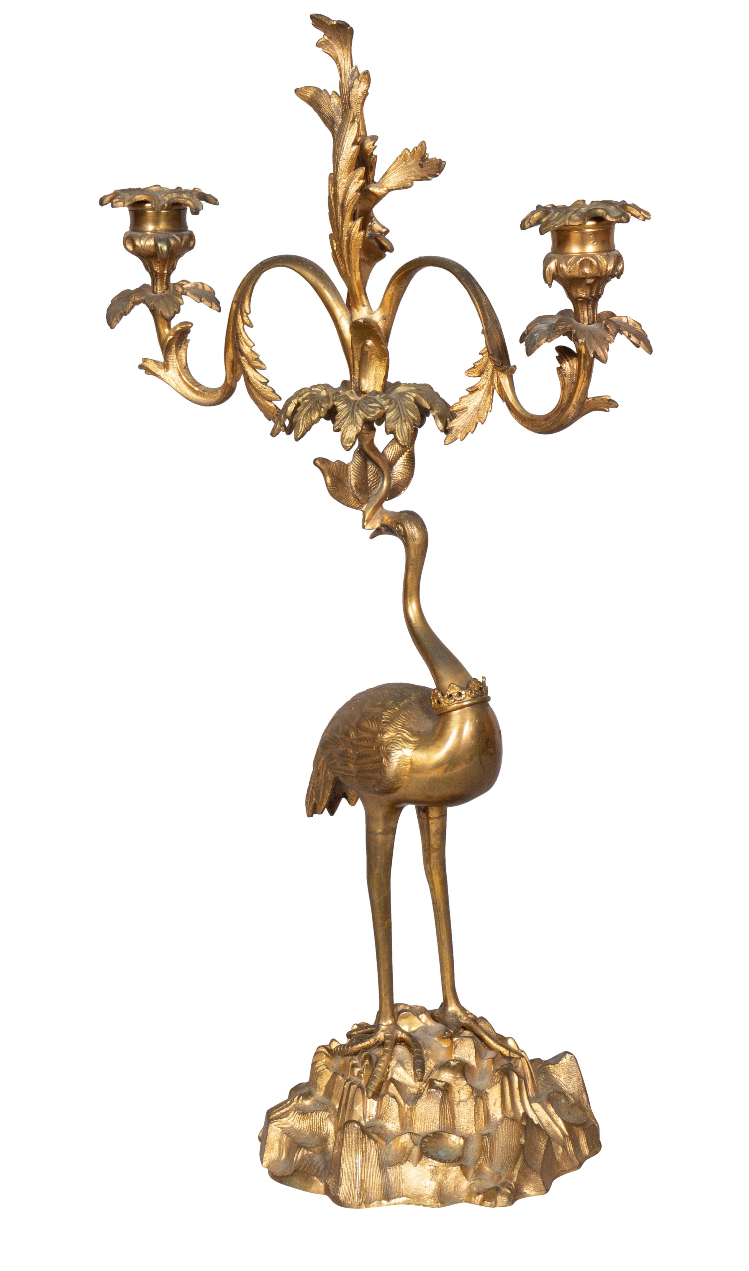 Pair of Victorian Bronze Two Arm Candelabra in the Form of Cranes by Abbott 4