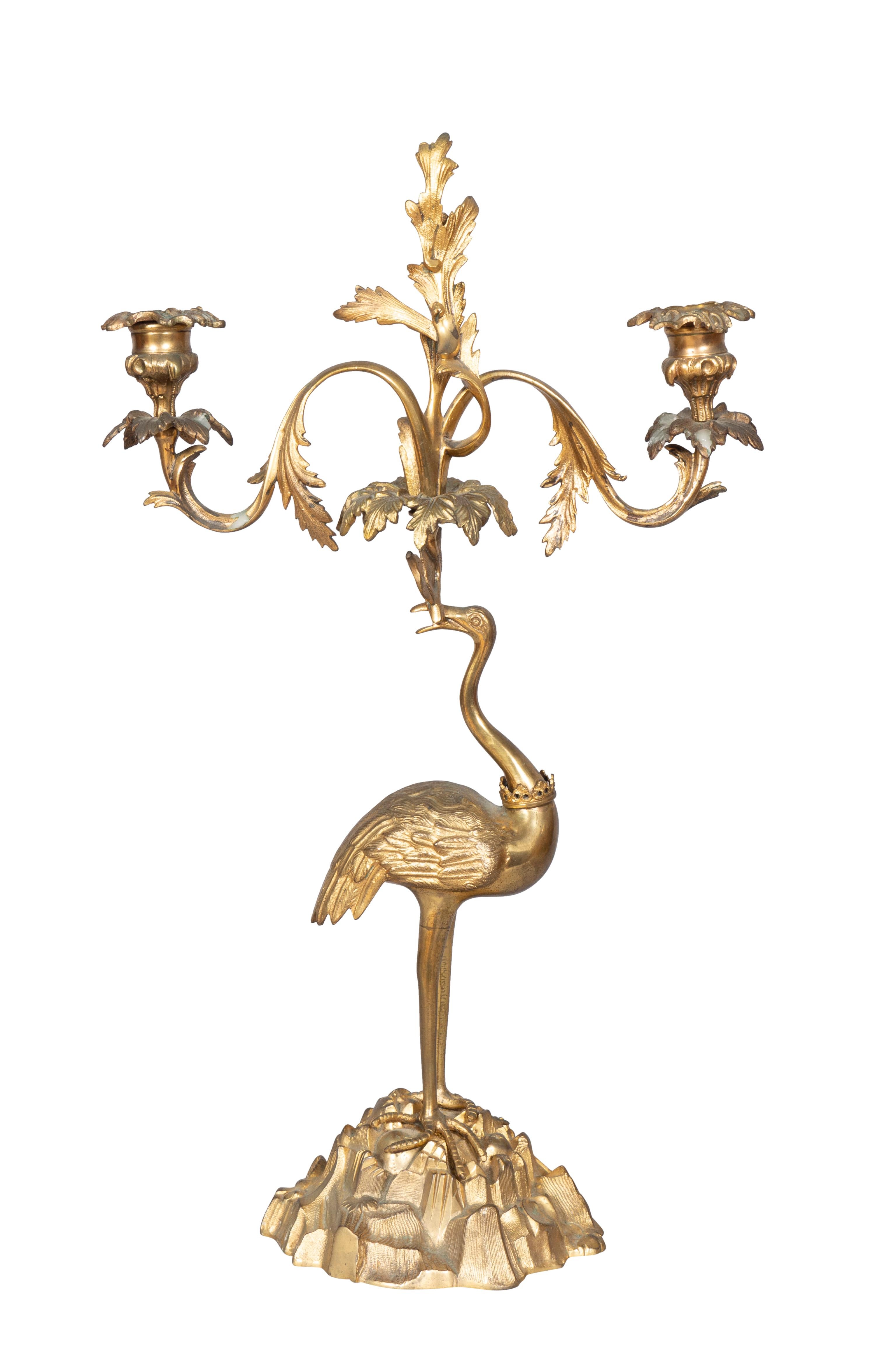 Pair of Victorian Bronze Two Arm Candelabra in the Form of Cranes by Abbott For Sale 6